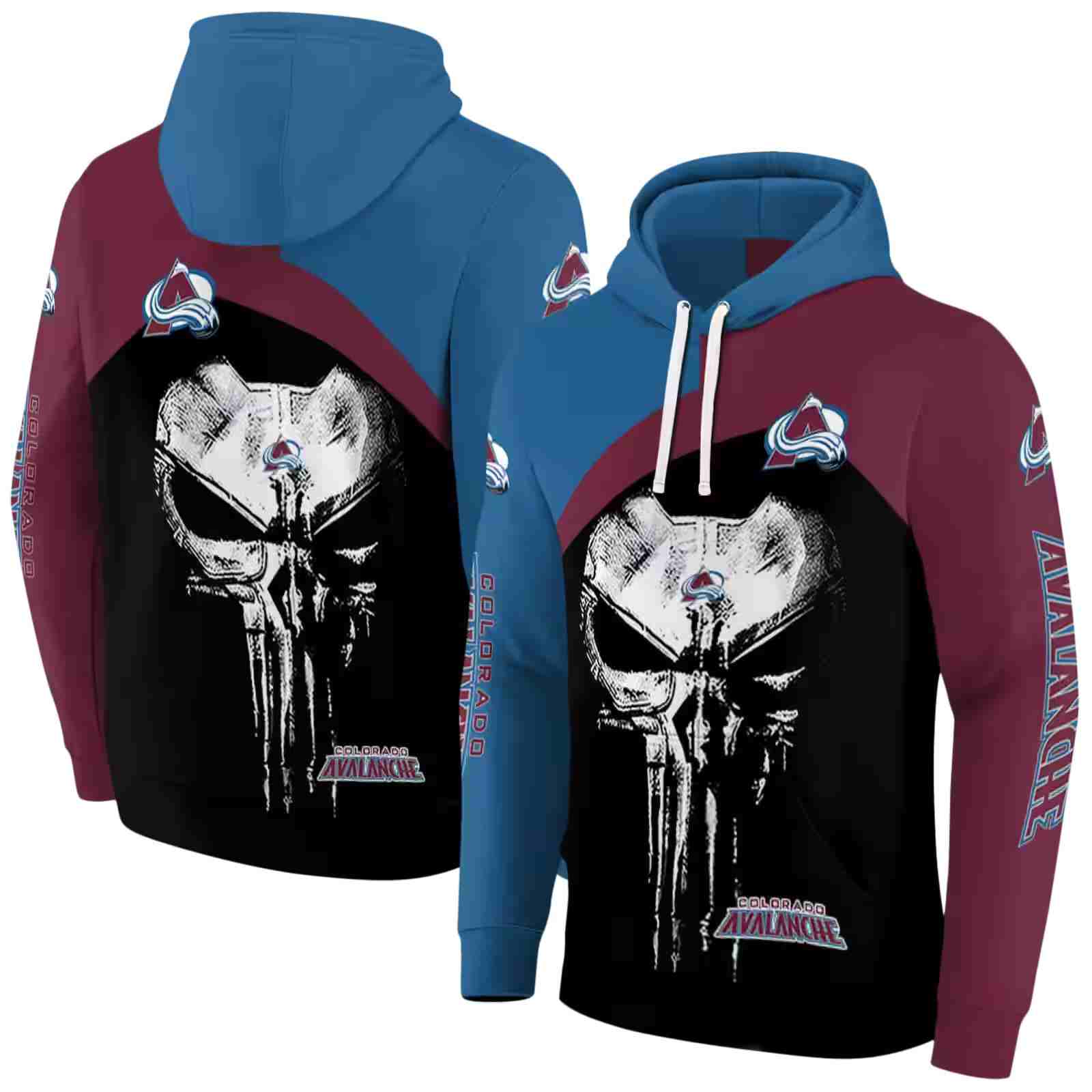 colorado avalanche skull punisher blue black hoodie fashion forward