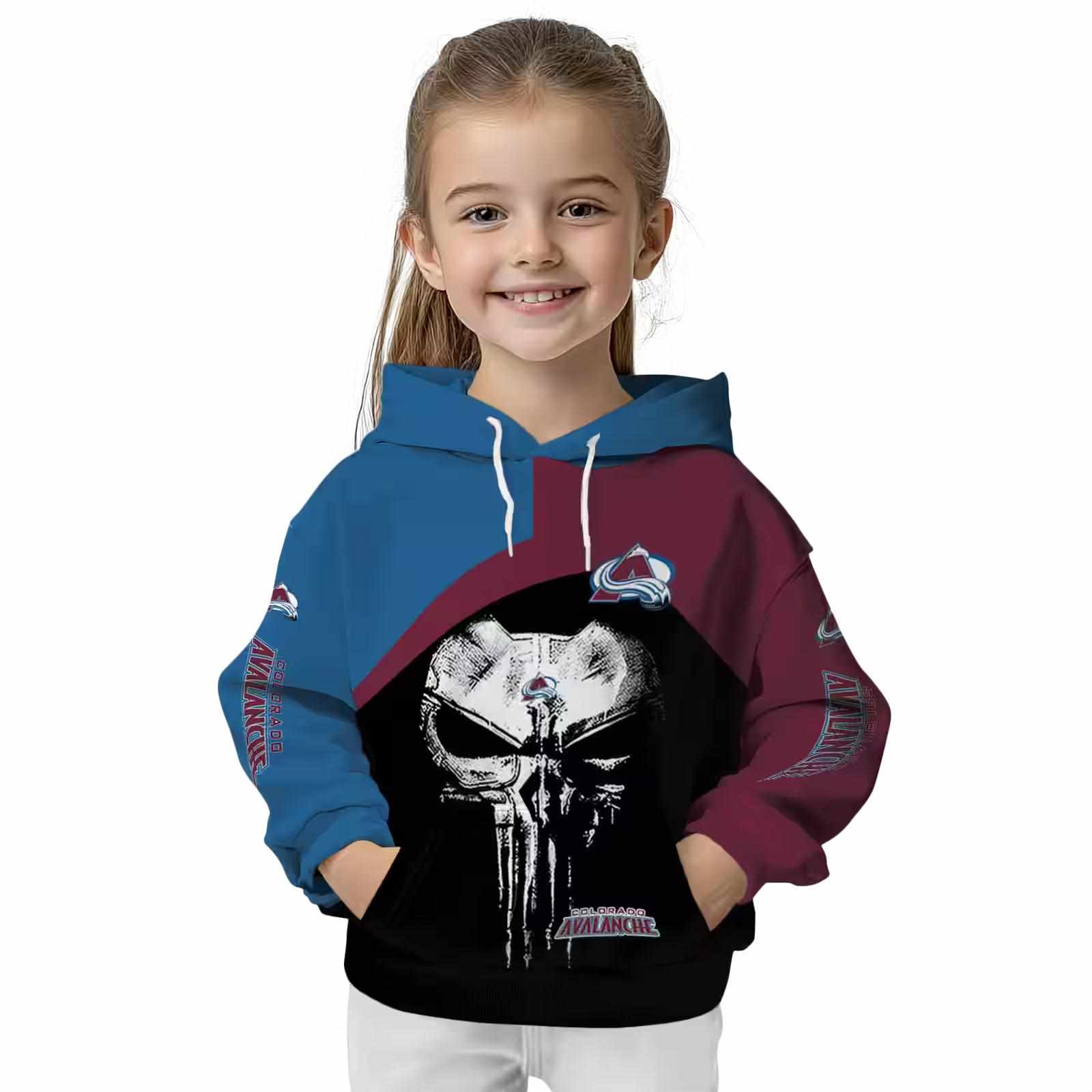 colorado avalanche skull punisher blue black hoodie top rated