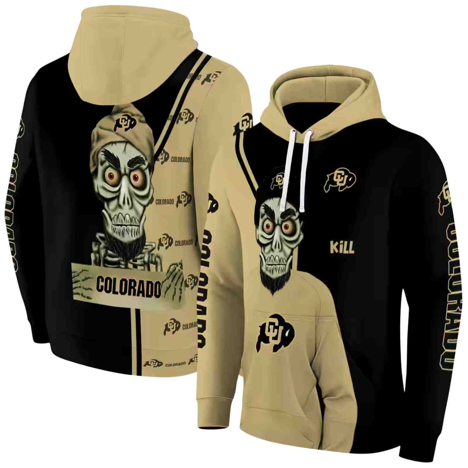 colorado buffaloes achmed skull gold hoodie fashion forward