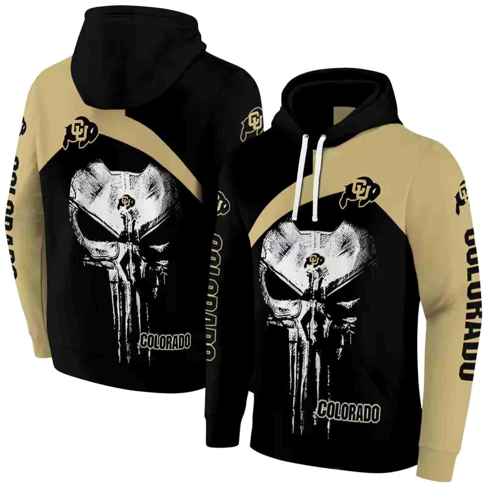 colorado buffaloes skull punisher black hoodie fashion forward