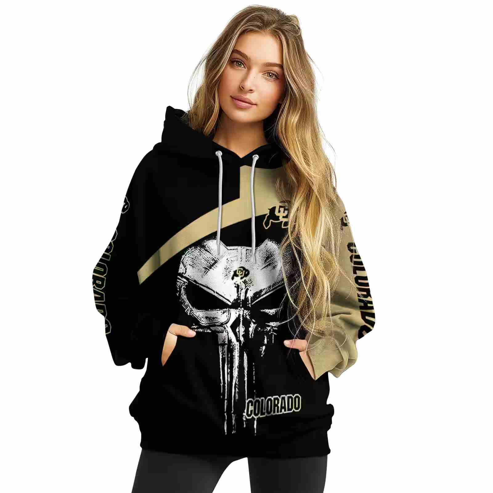 colorado buffaloes skull punisher black hoodie high quality