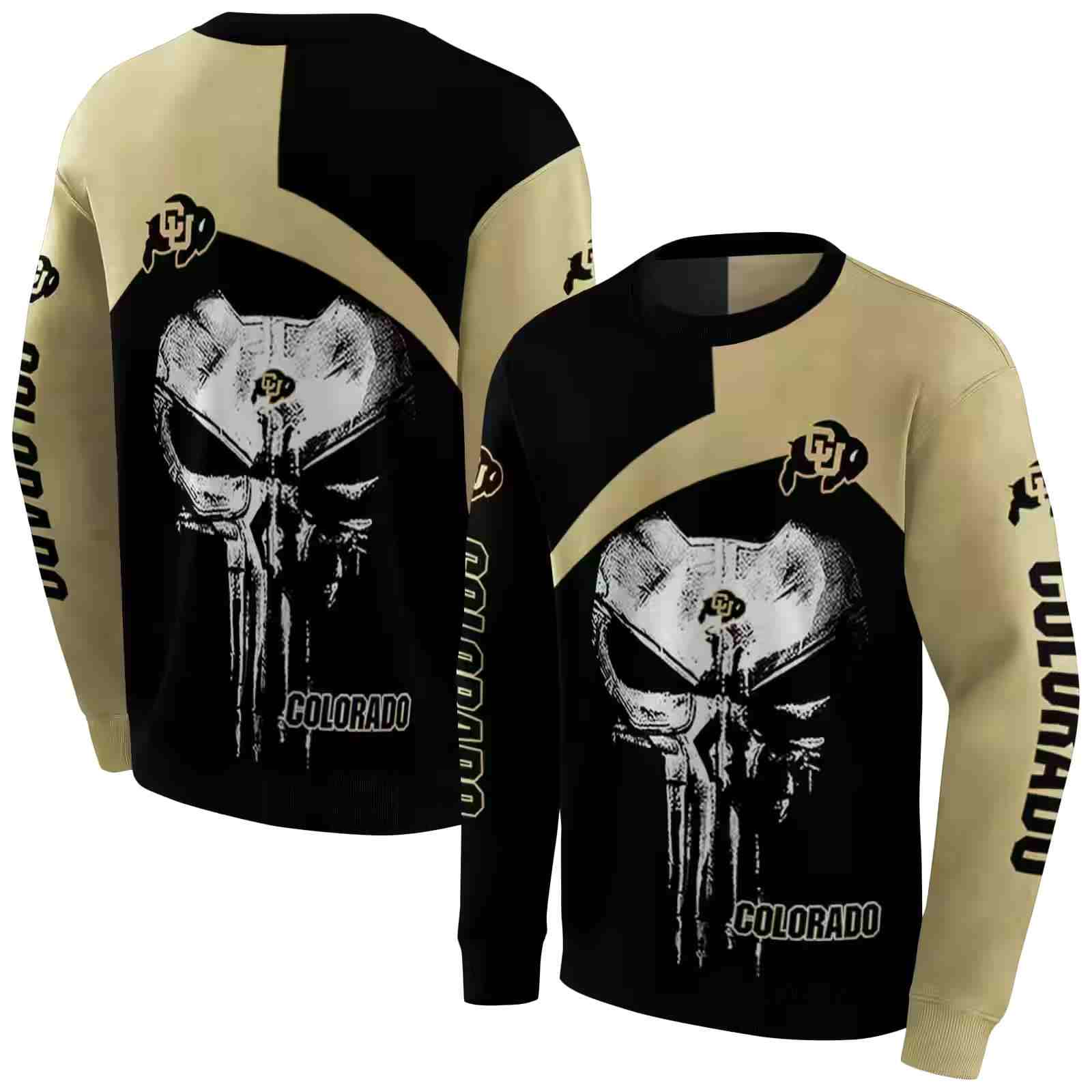 colorado buffaloes skull punisher black hoodie premium grade