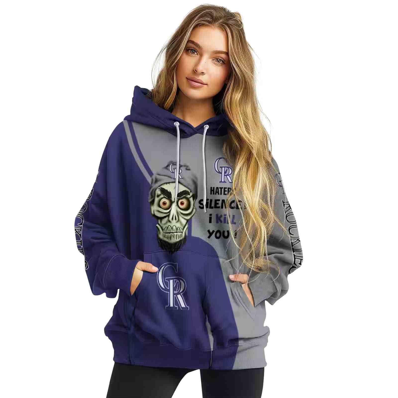 colorado rockies achmed skull blue hoodie high quality