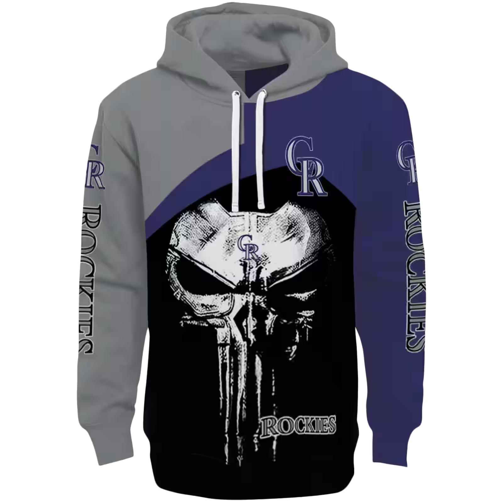 Colorado Rockies Skull Punisher Silver Black Hoodie