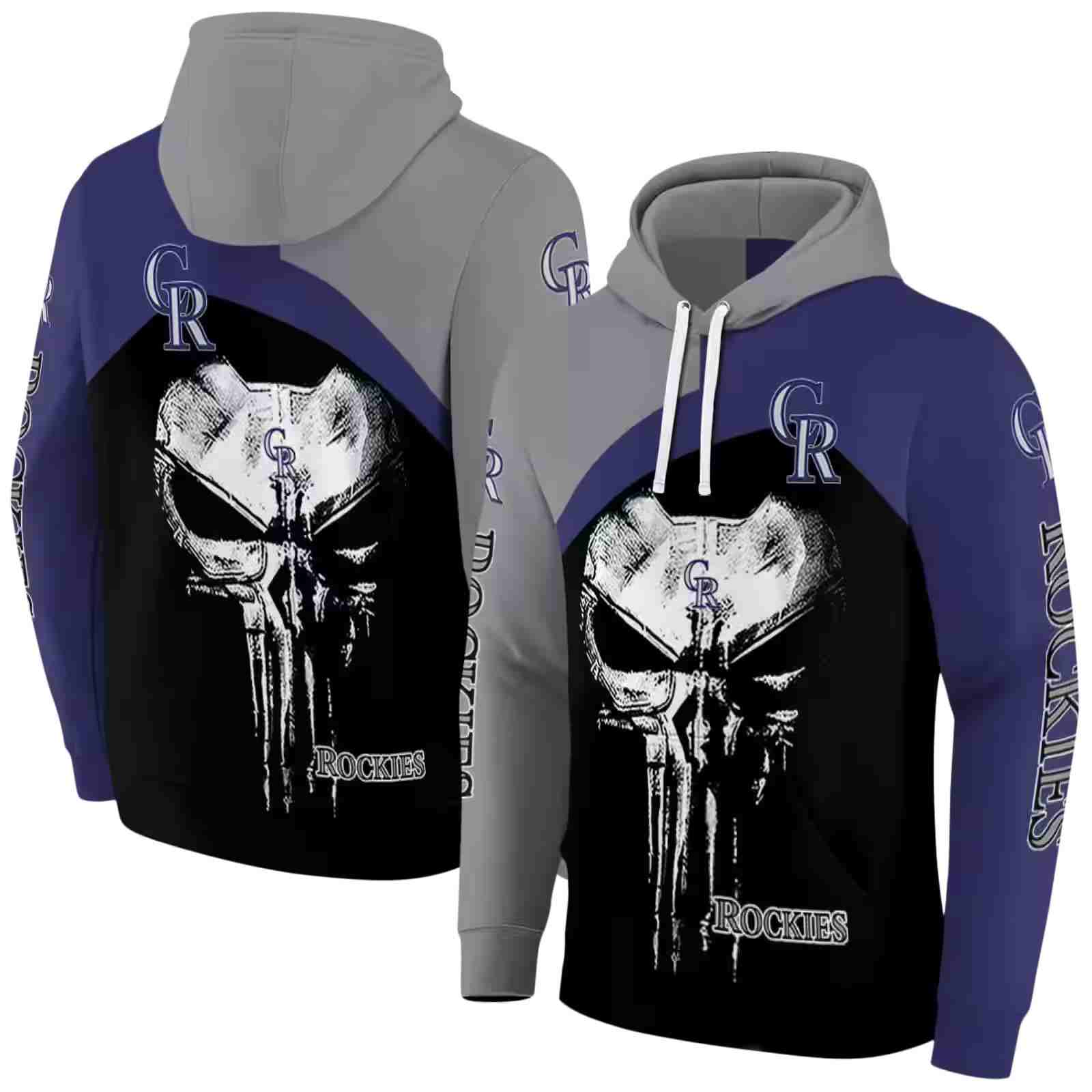 colorado rockies skull punisher silver black hoodie fashion forward