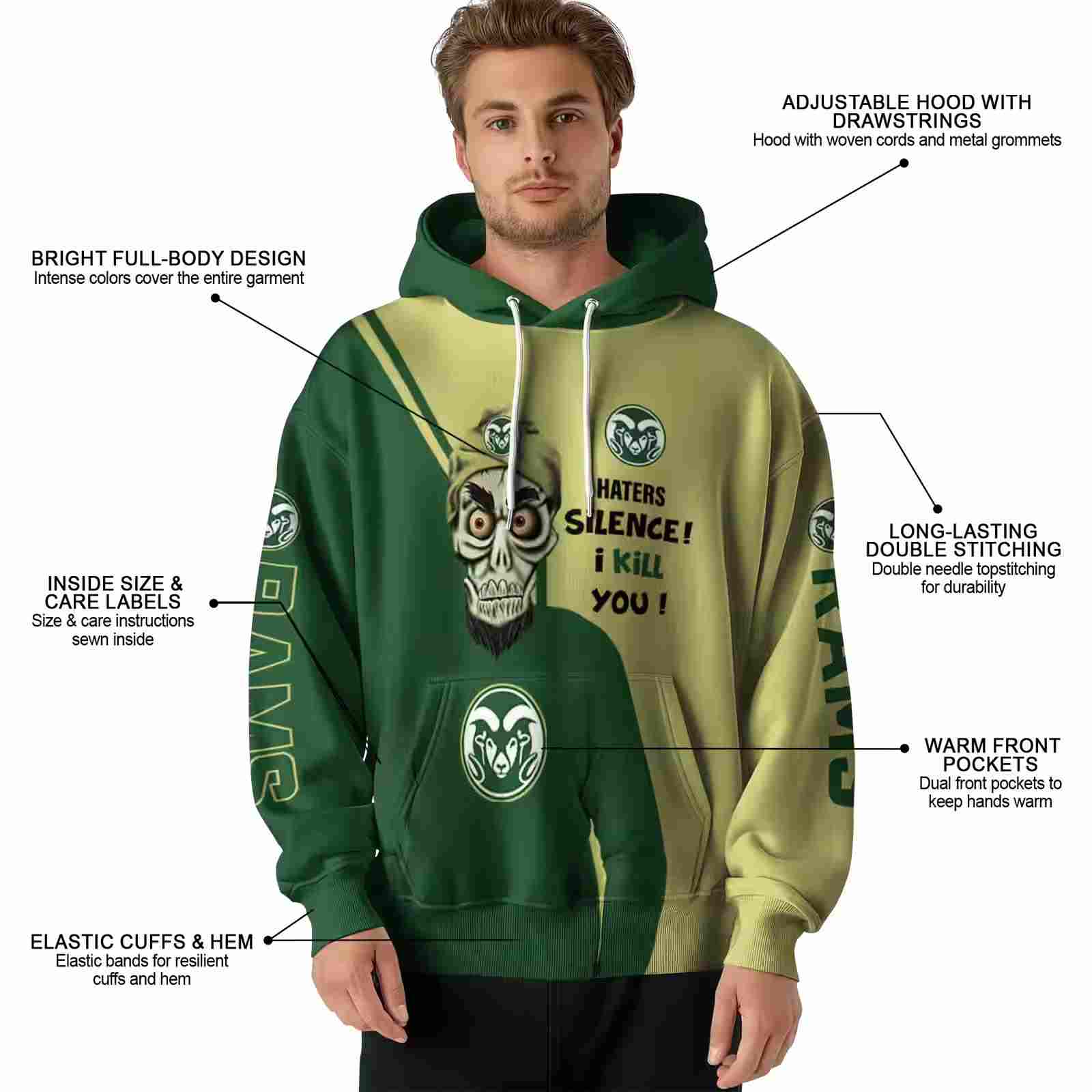 colorado state rams achmed skull green hoodie latest model