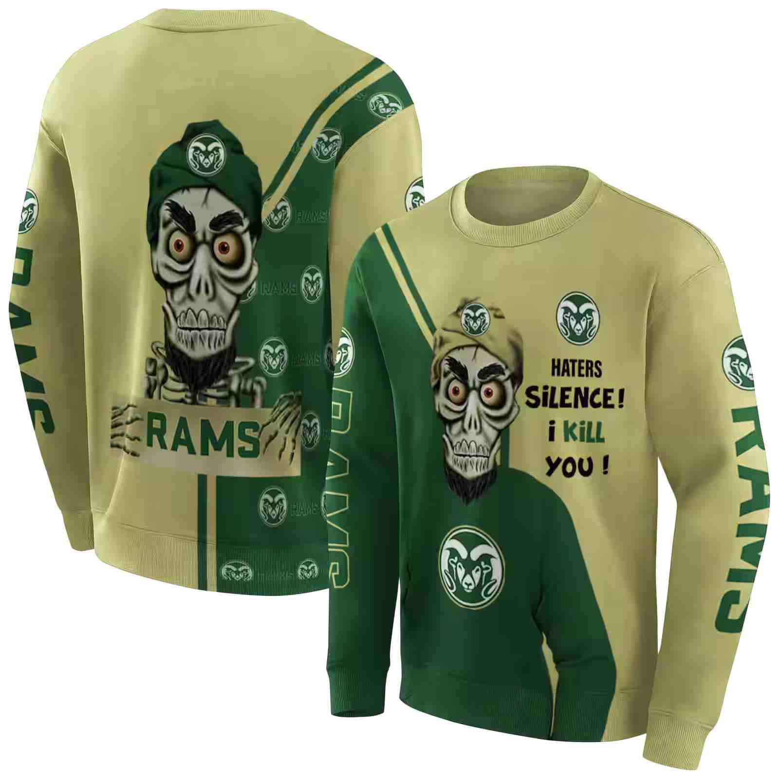 colorado state rams achmed skull green hoodie premium grade