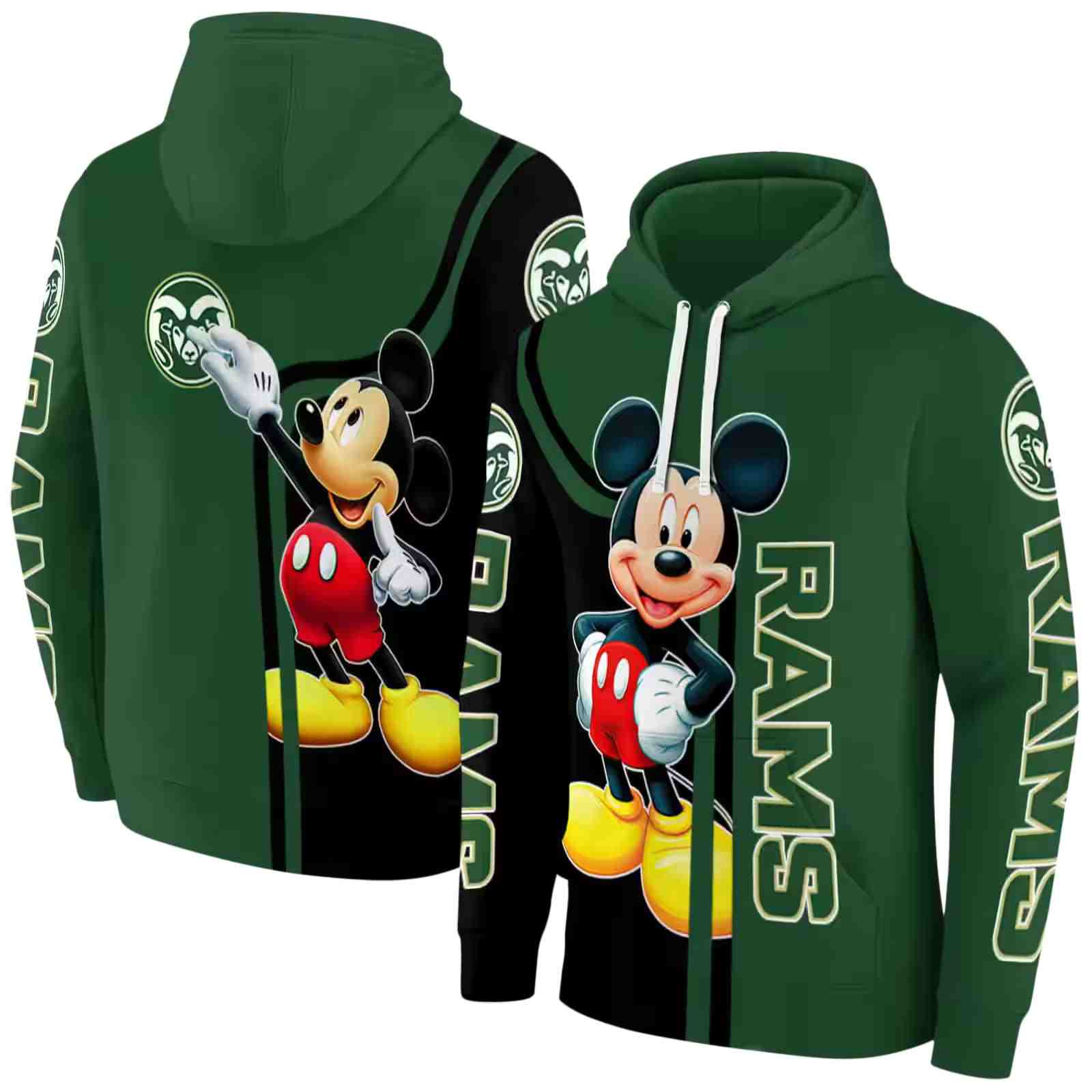 colorado state rams mickey mouse green black hoodie fashion forward