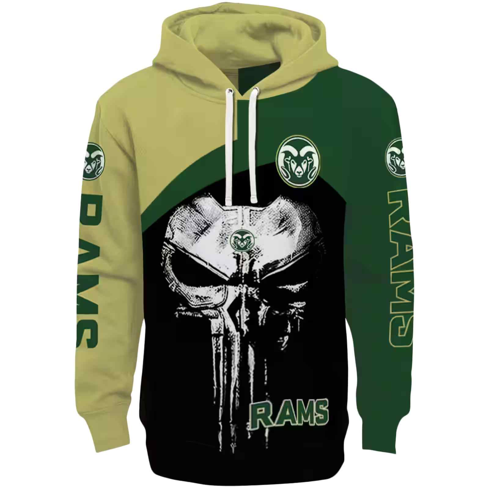 Colorado State Rams Skull Punisher Gold Black Hoodie