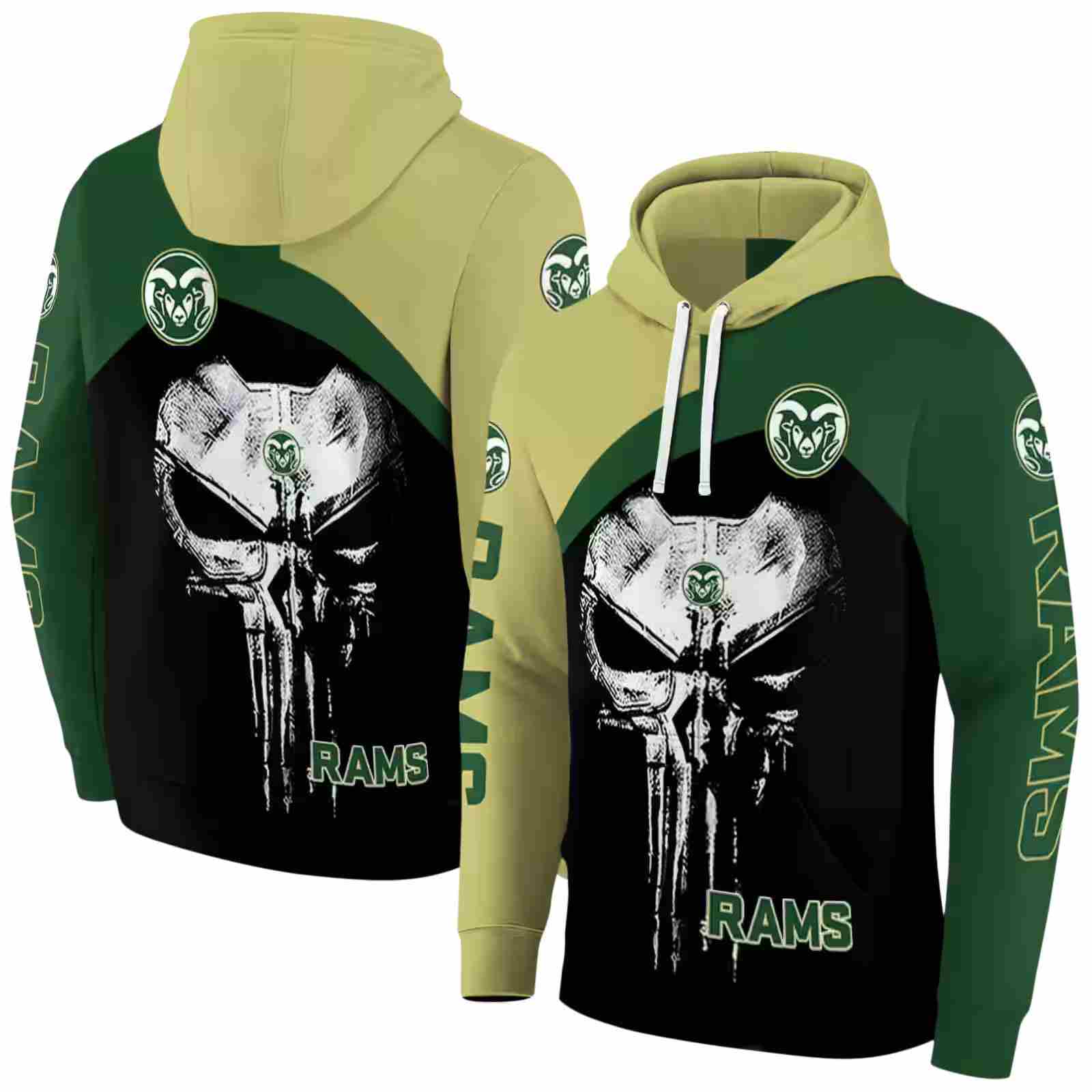 colorado state rams skull punisher gold black hoodie fashion forward