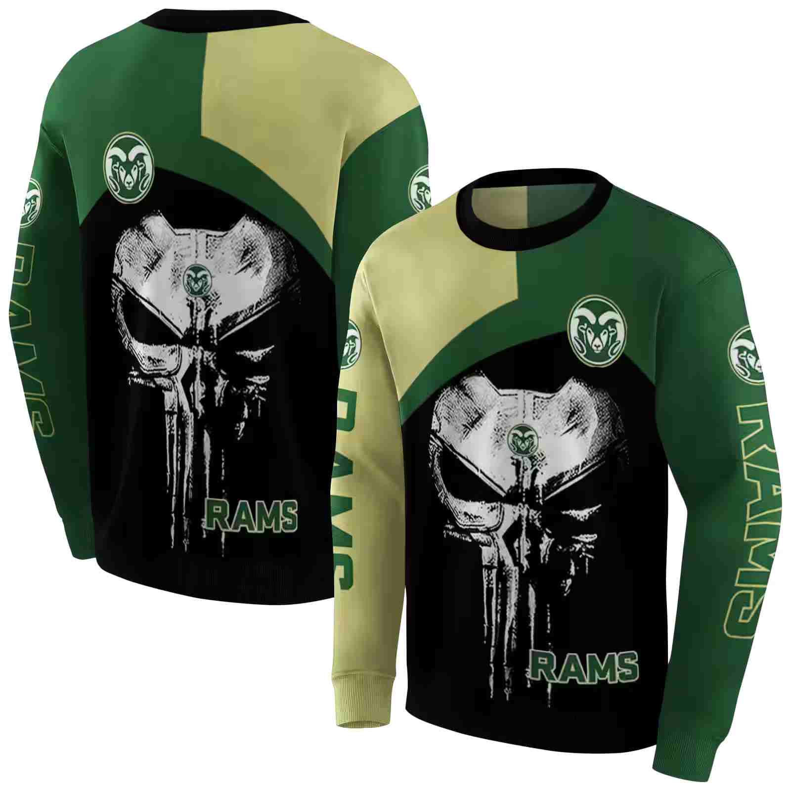 colorado state rams skull punisher gold black hoodie premium grade