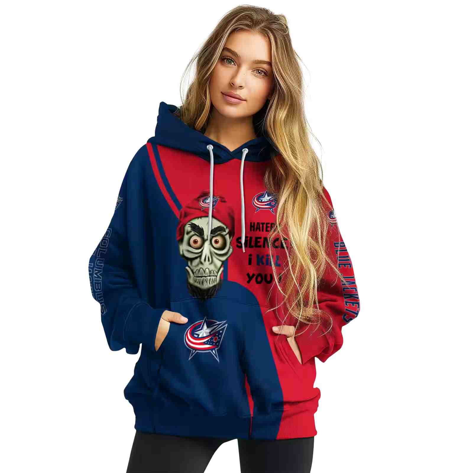 columbus blue jackets achmed skull navy blue hoodie high quality