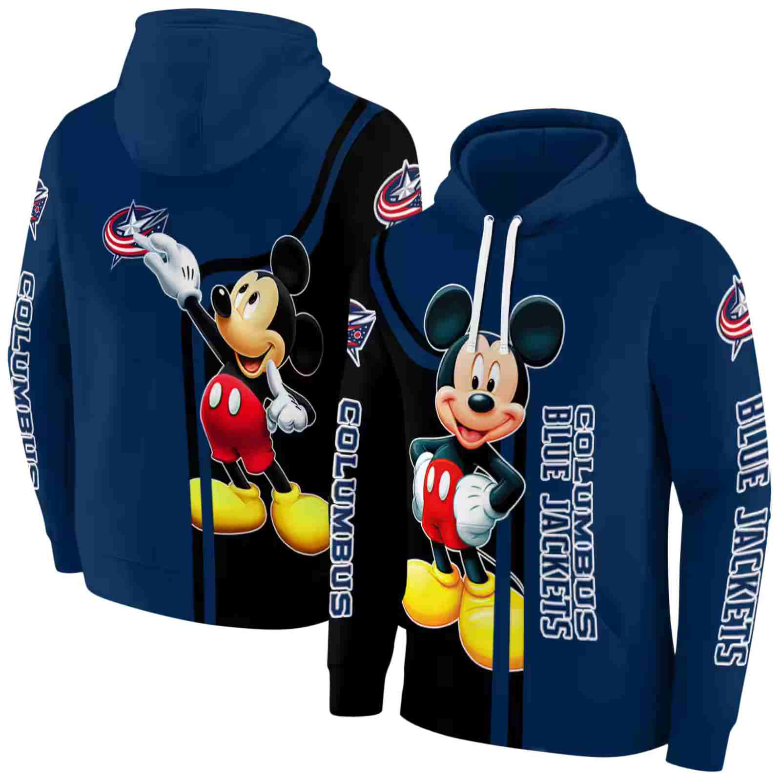 columbus blue jackets mickey mouse navy blue black hoodie fashion forward