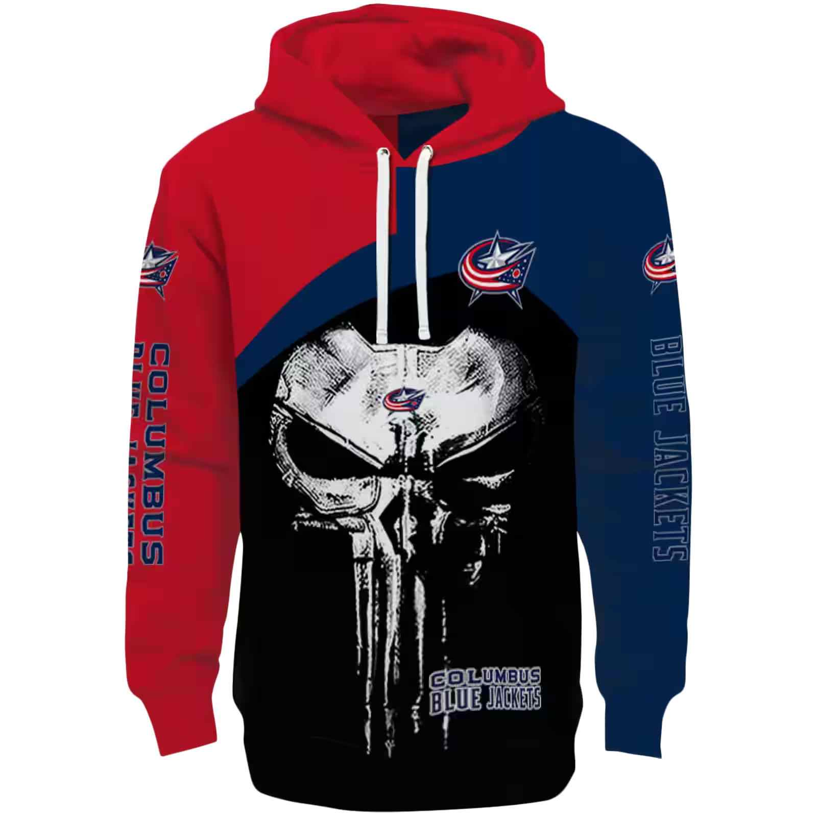 Columbus Blue Jackets Skull Punisher Red Black Hoodie