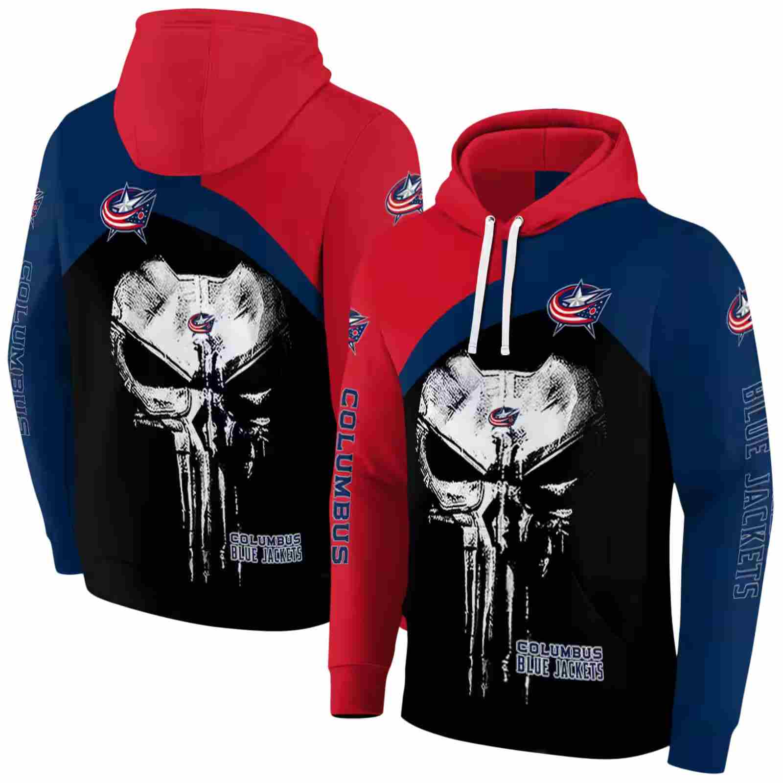 columbus blue jackets skull punisher red black hoodie fashion forward