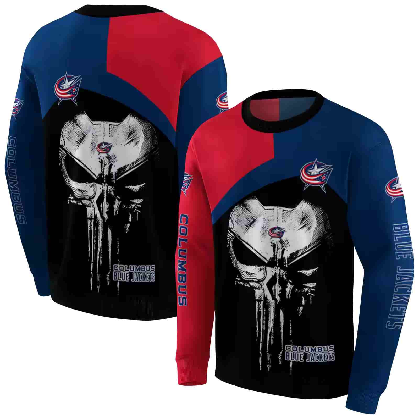 columbus blue jackets skull punisher red black hoodie premium grade