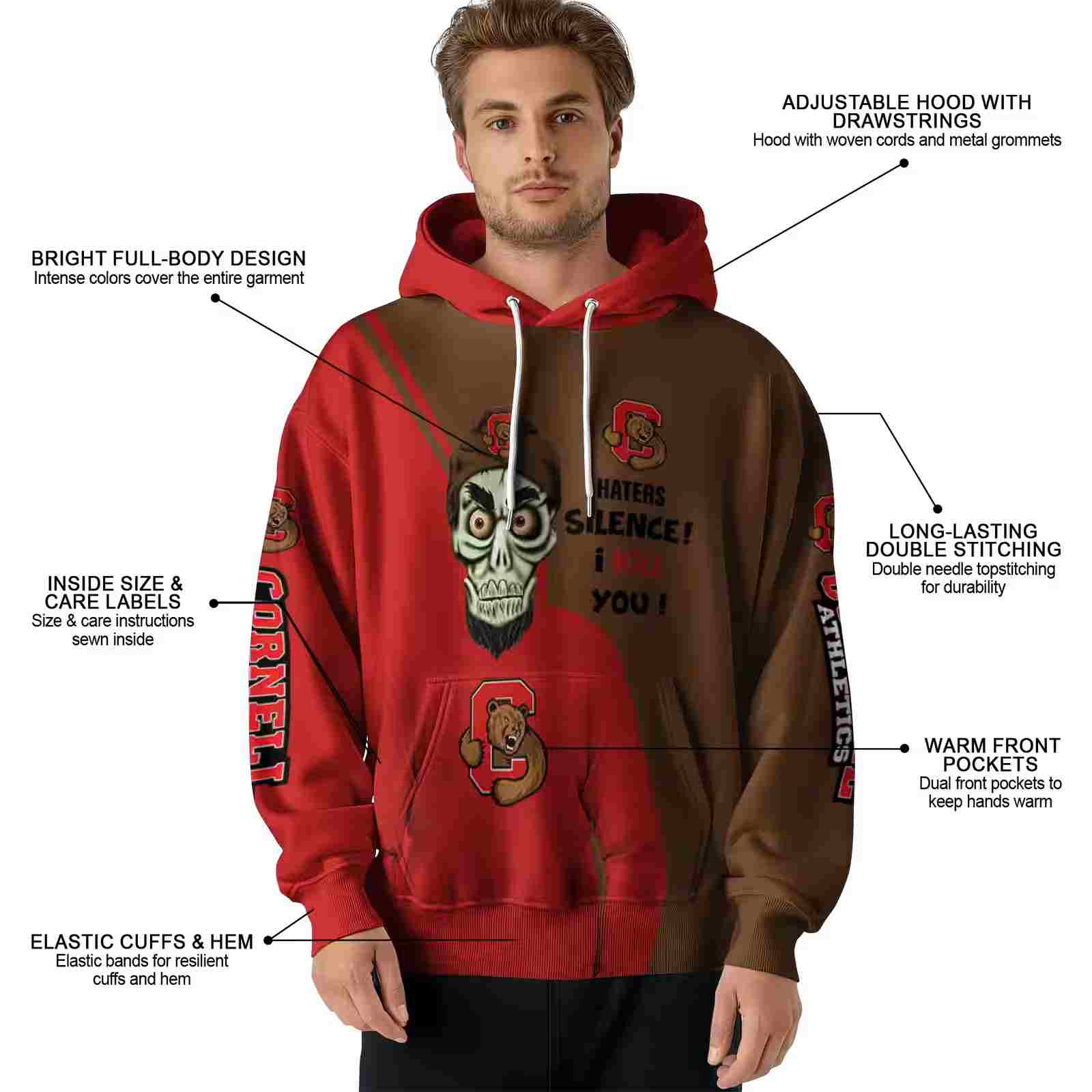 cornell big red achmed skull red hoodie latest model