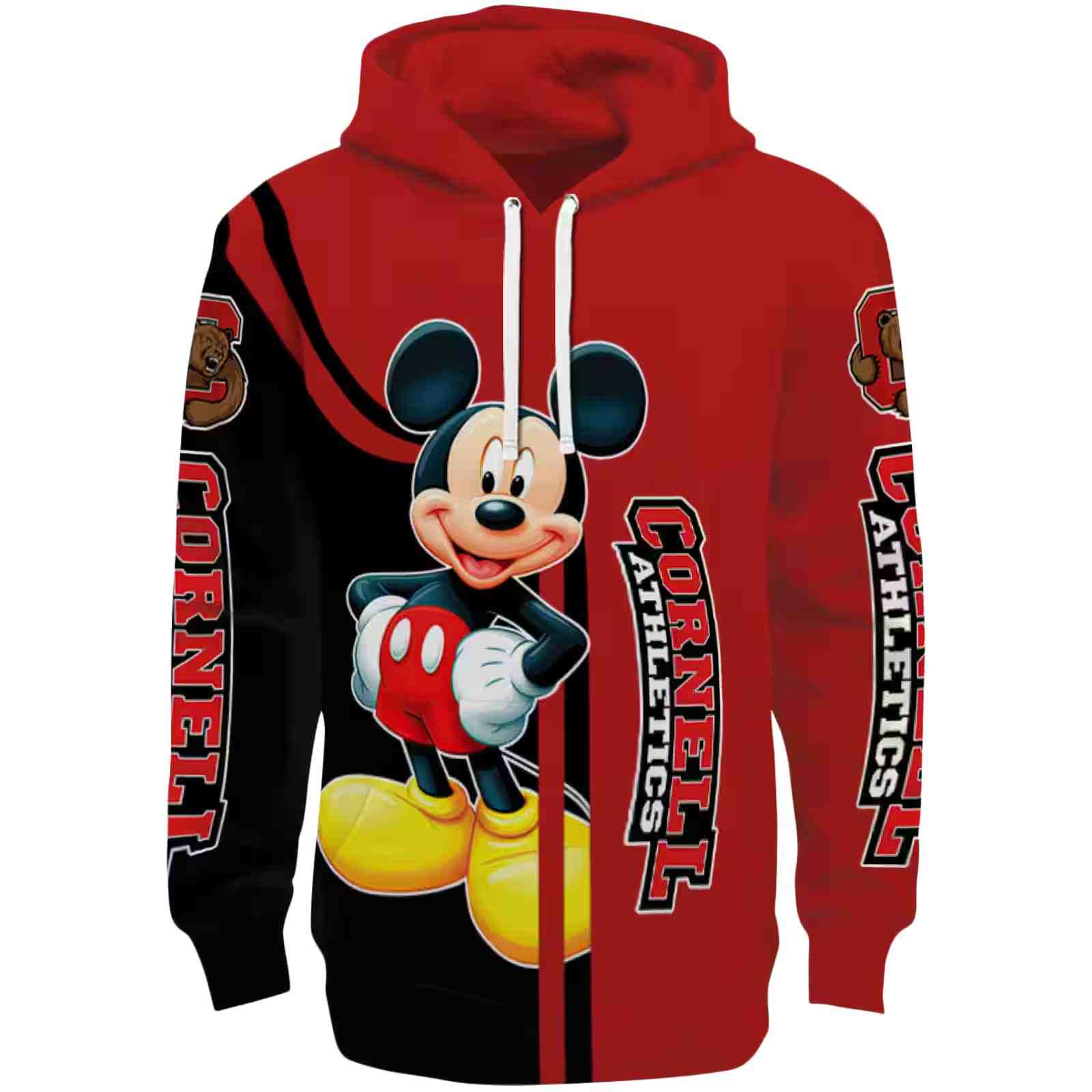 Cornell Big Red Mickey Mouse Red Black Hoodie