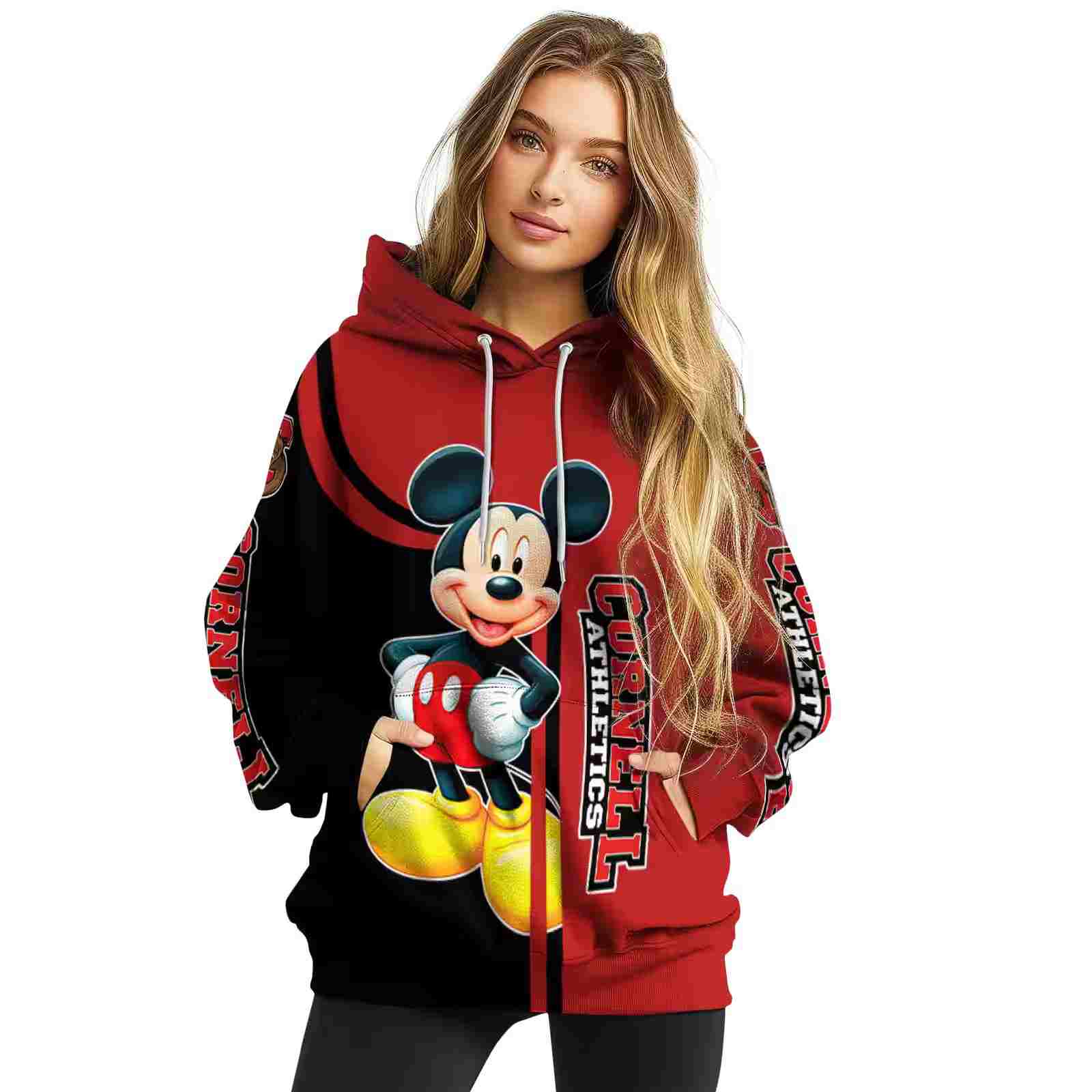 cornell big red mickey mouse red black hoodie high quality