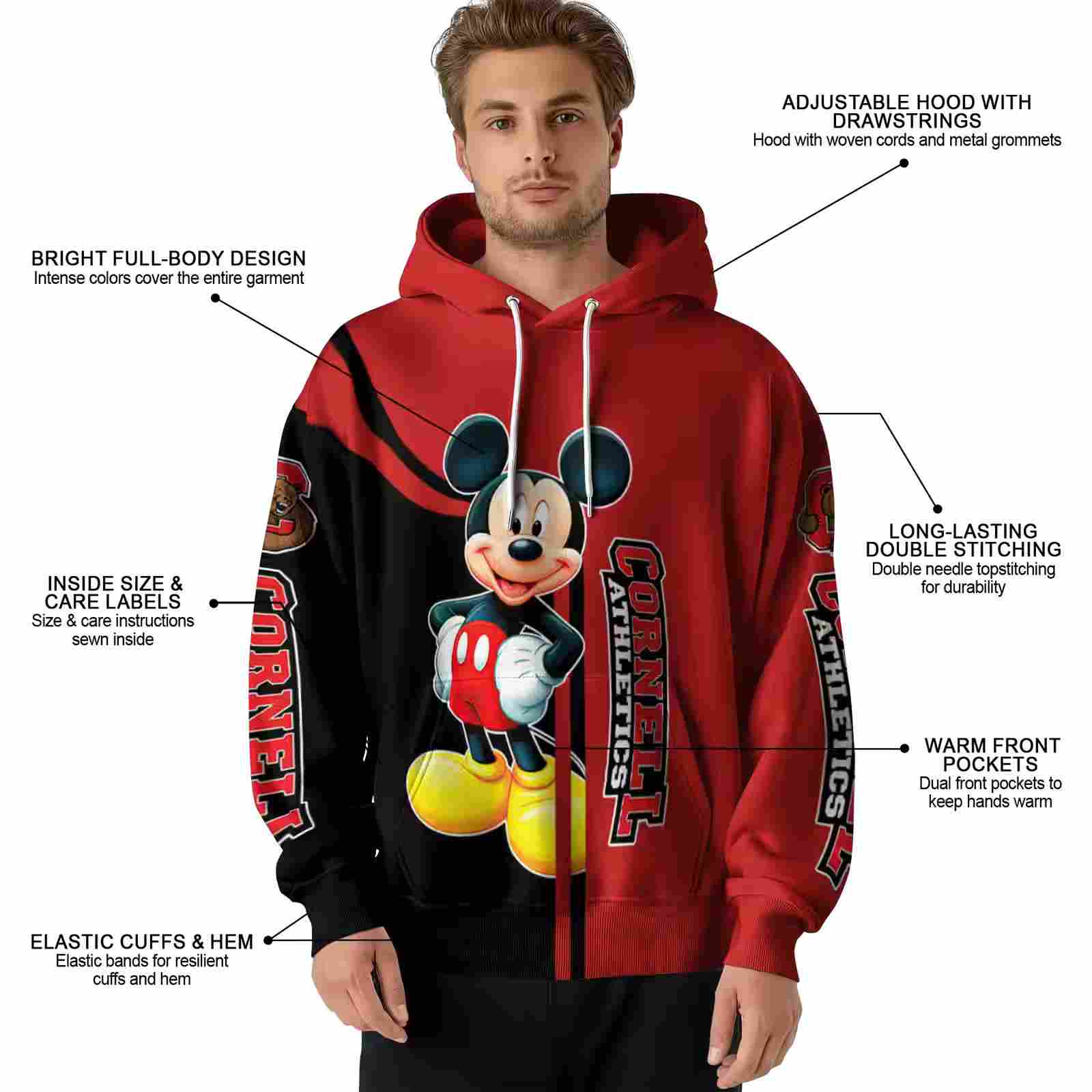 cornell big red mickey mouse red black hoodie latest model