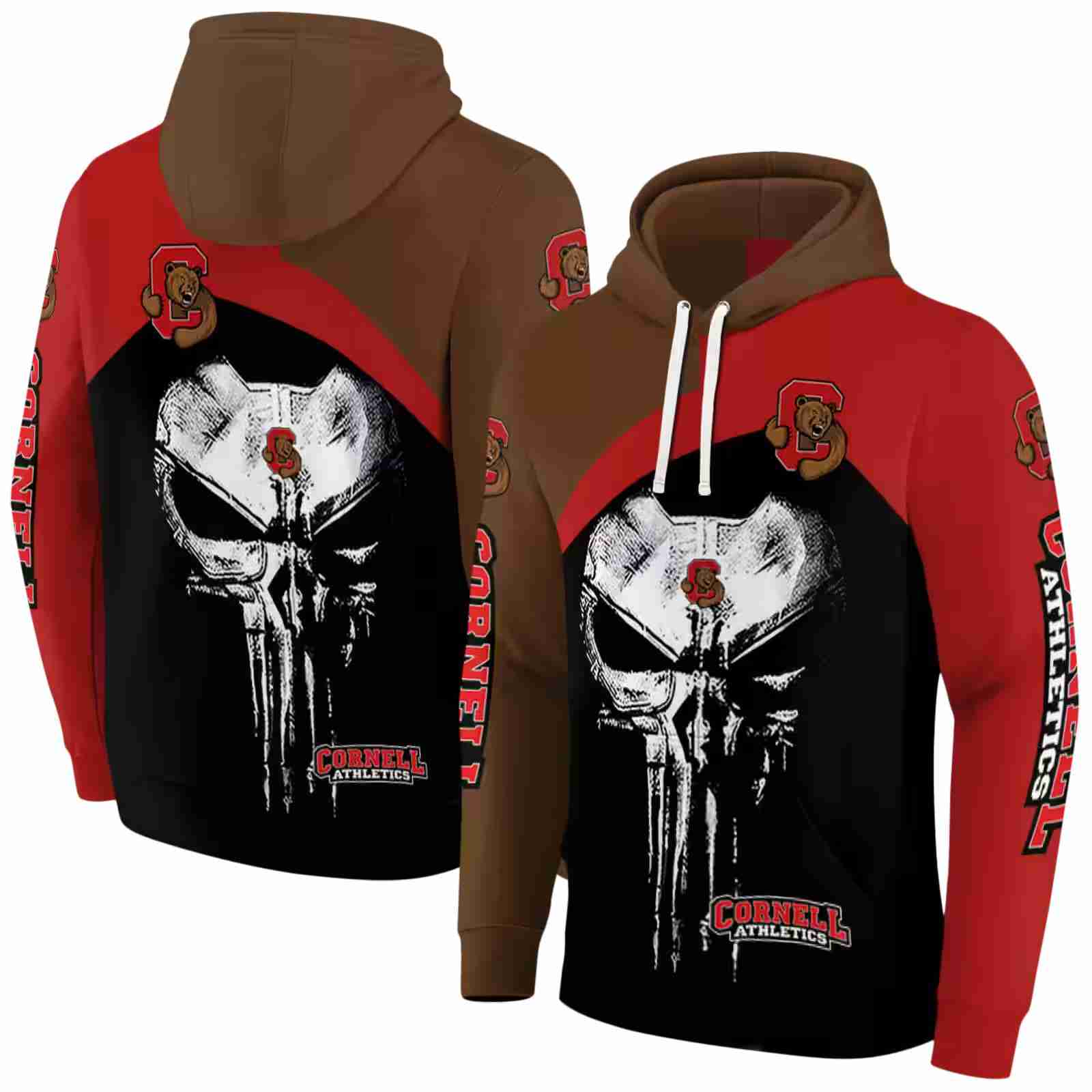 cornell big red skull punisher brown black hoodie fashion forward