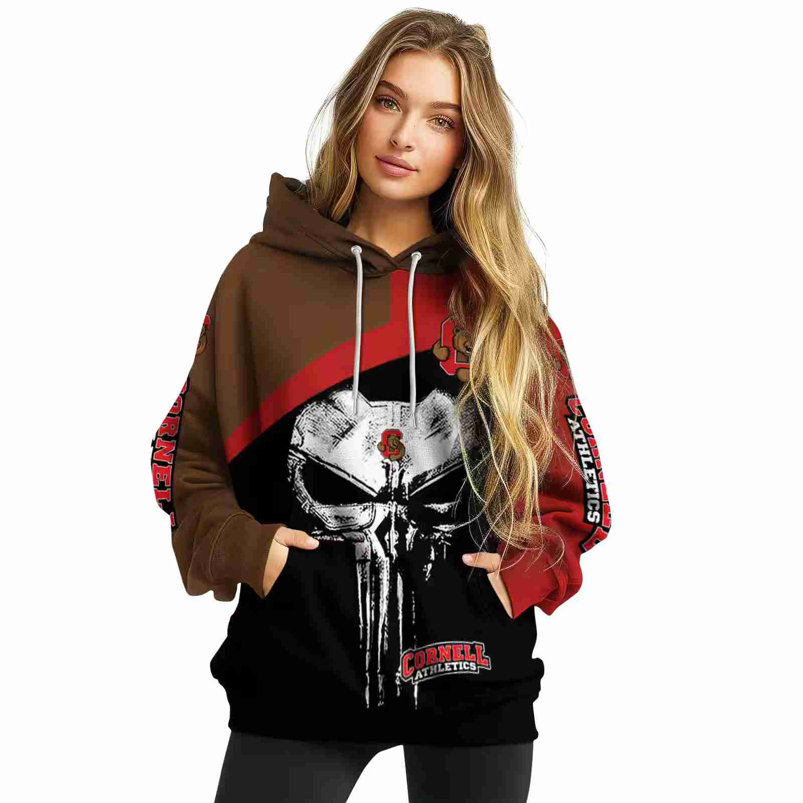 cornell big red skull punisher brown black hoodie high quality