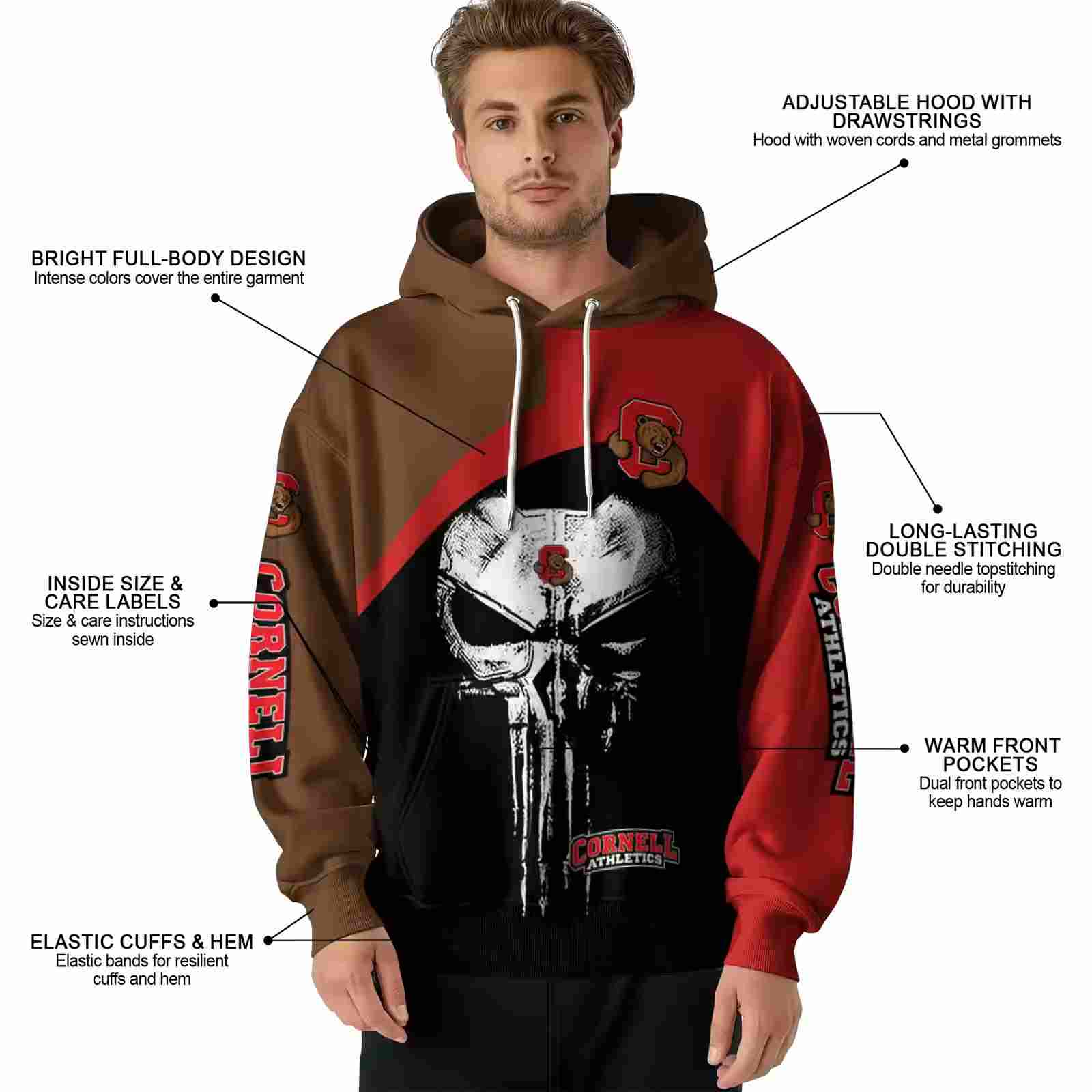 cornell big red skull punisher brown black hoodie latest model