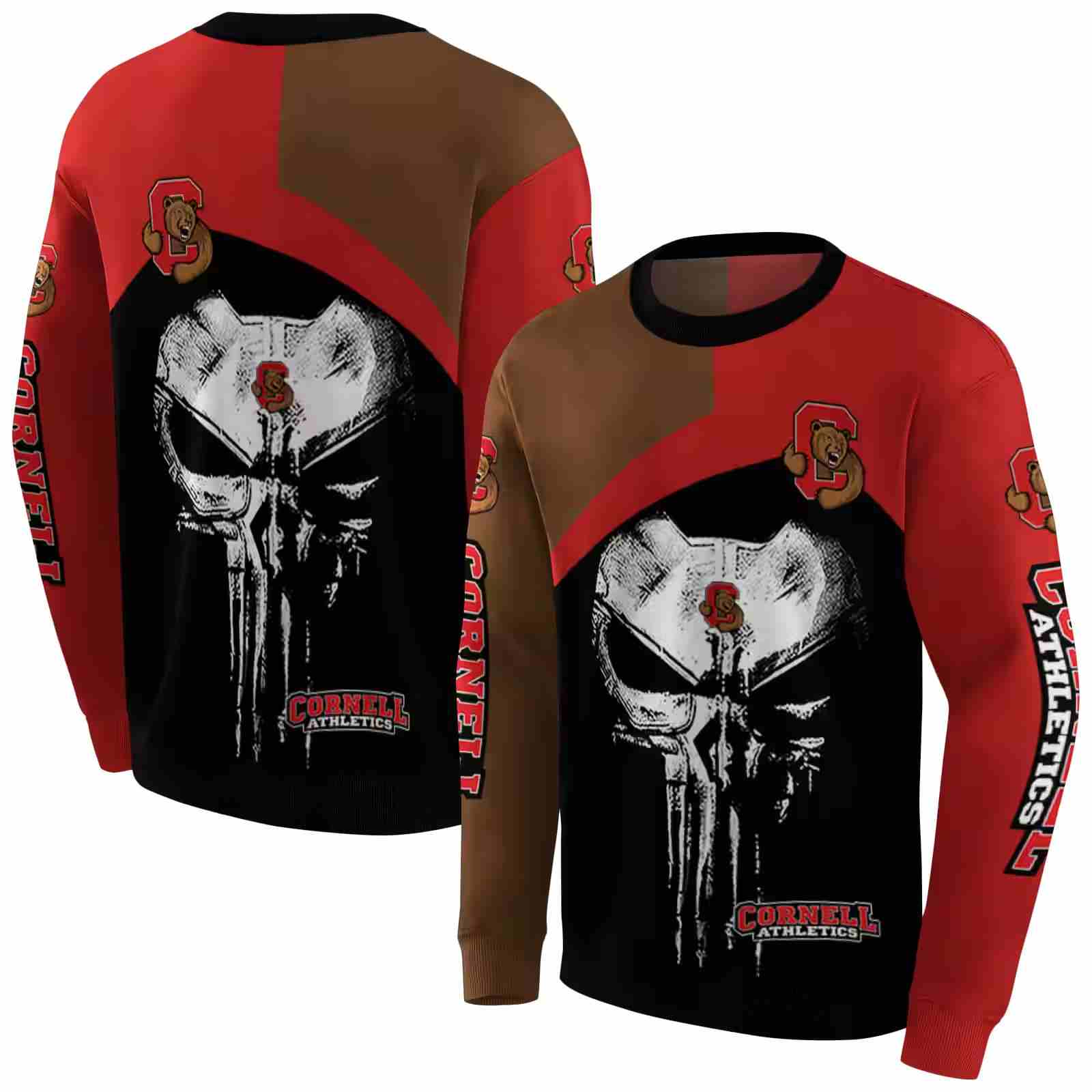 cornell big red skull punisher brown black hoodie premium grade