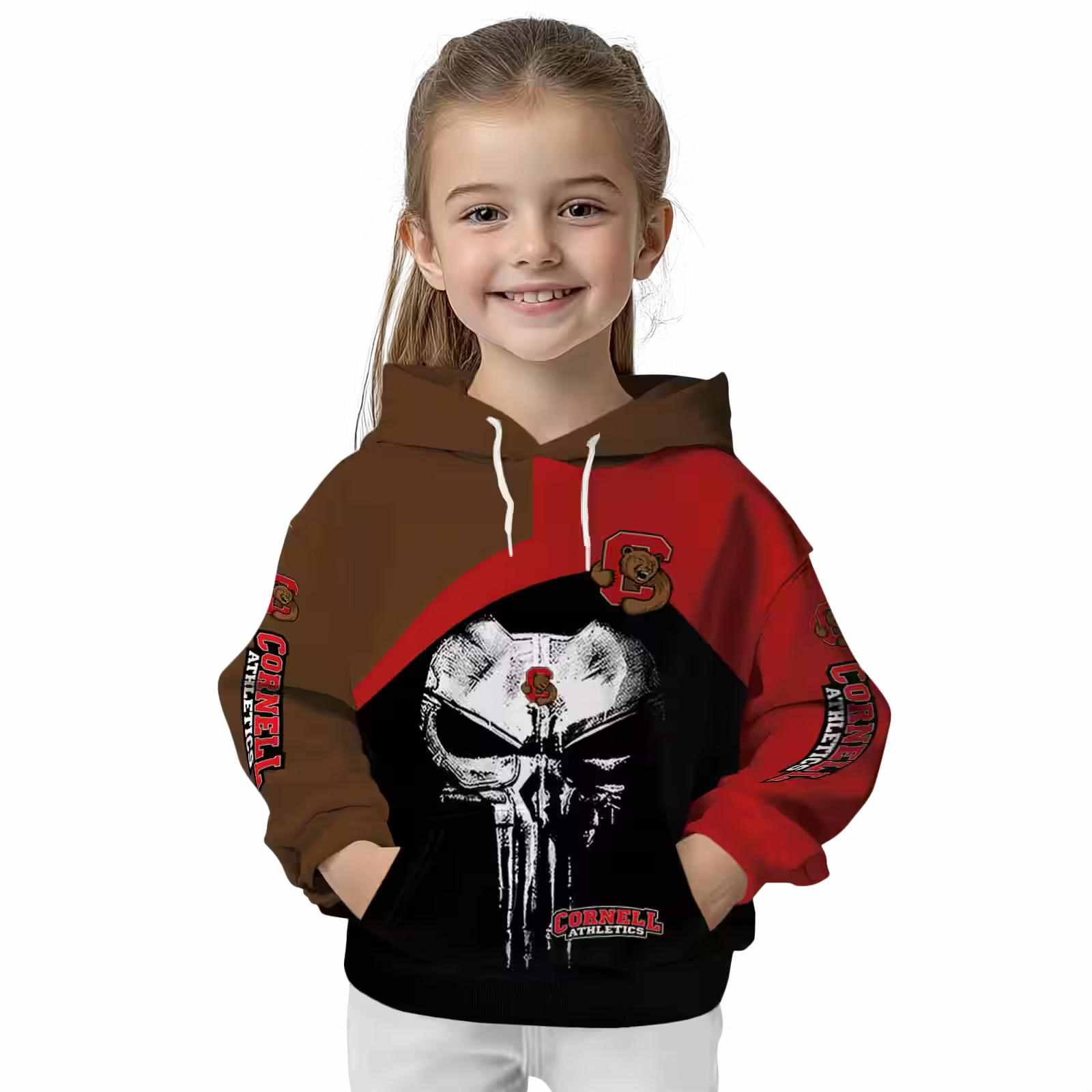 cornell big red skull punisher brown black hoodie top rated