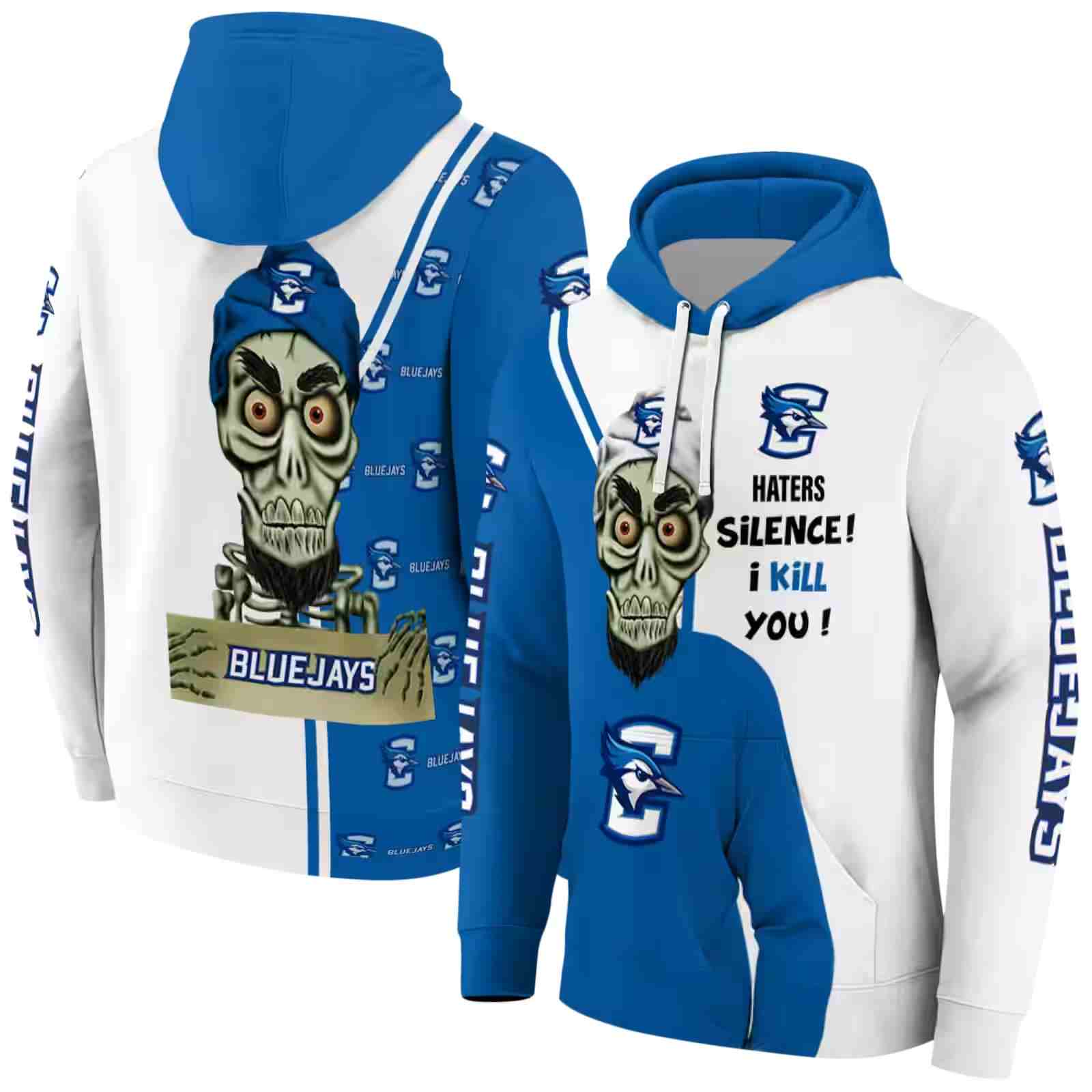 creighton bluejays achmed skull blue hoodie fashion forward