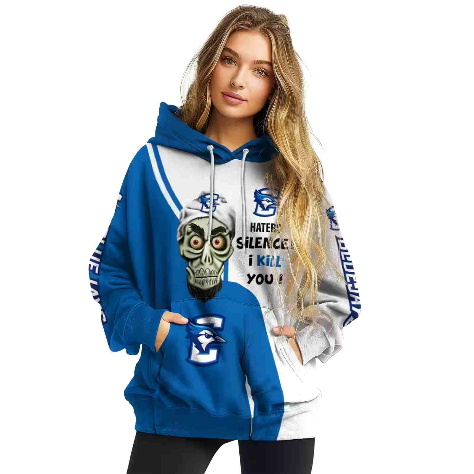 creighton bluejays achmed skull blue hoodie high quality