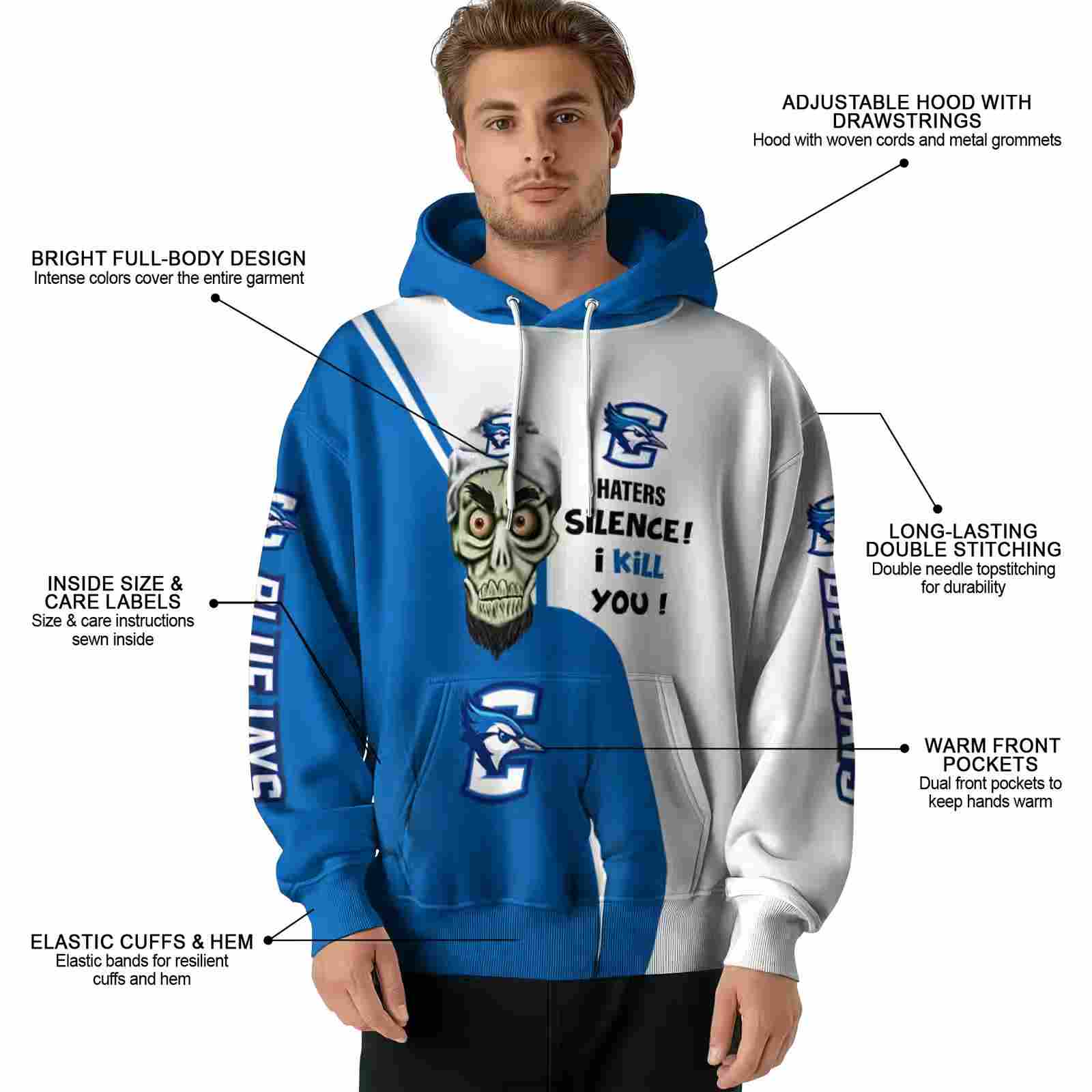 creighton bluejays achmed skull blue hoodie latest model