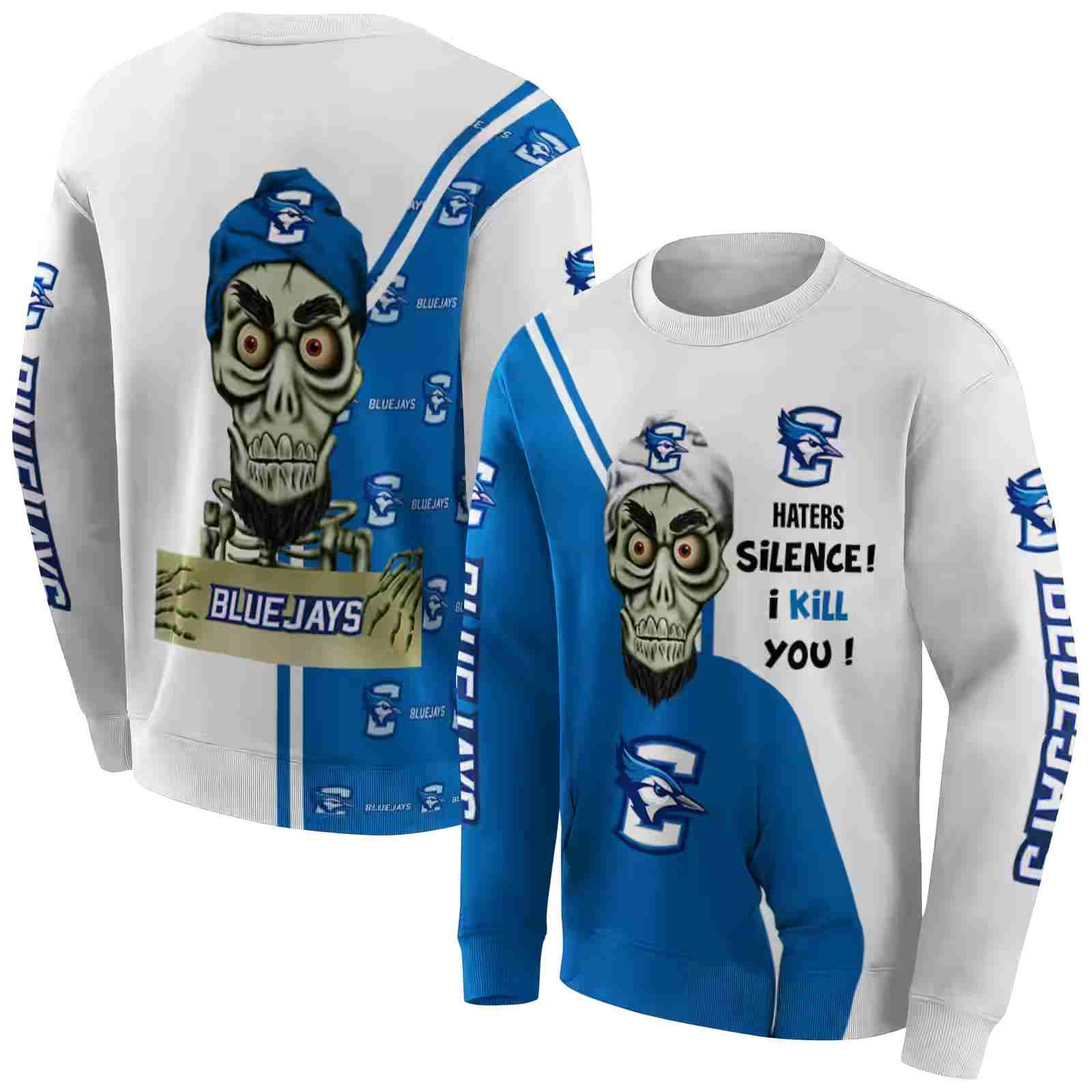 creighton bluejays achmed skull blue hoodie premium grade