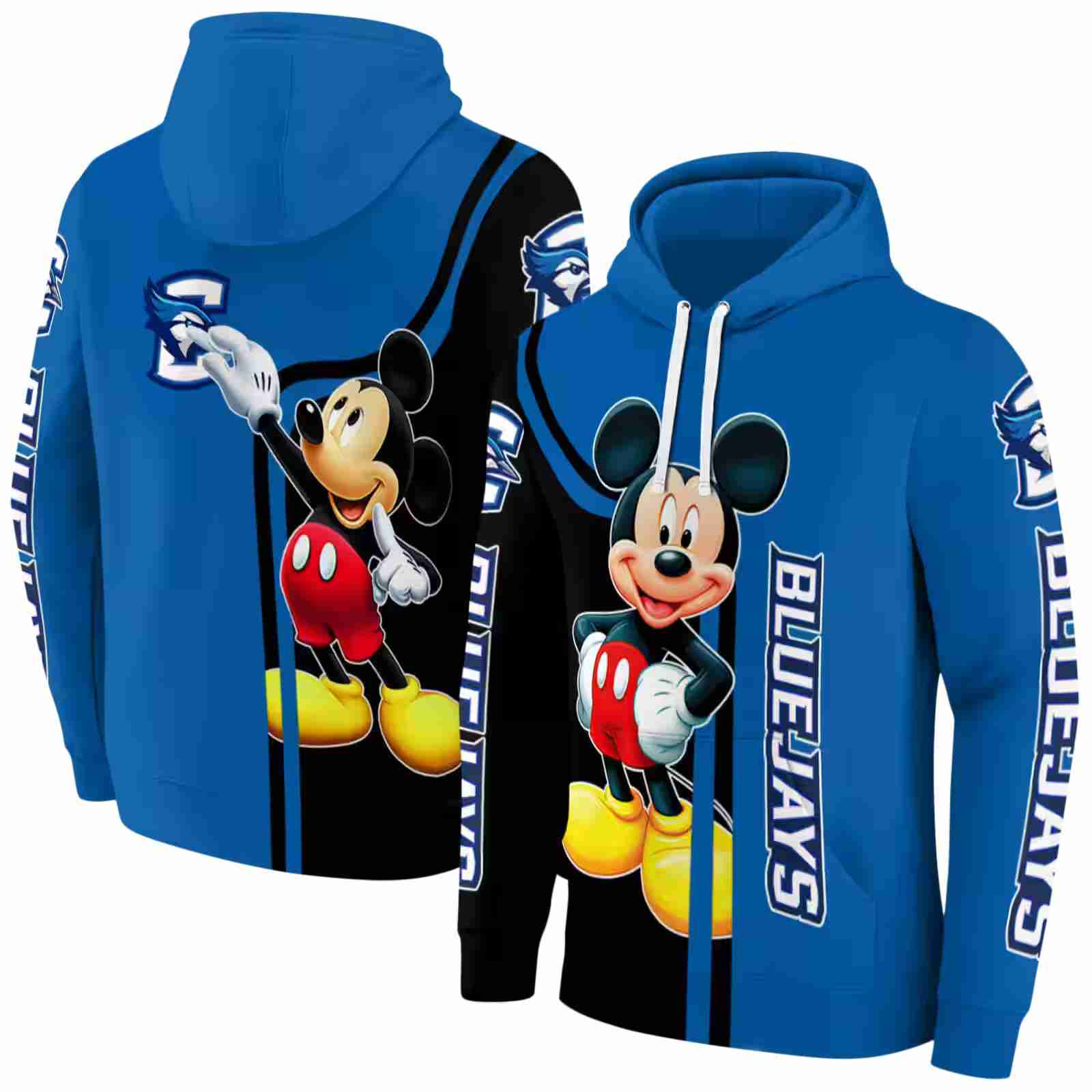 creighton bluejays mickey mouse blue black hoodie fashion forward