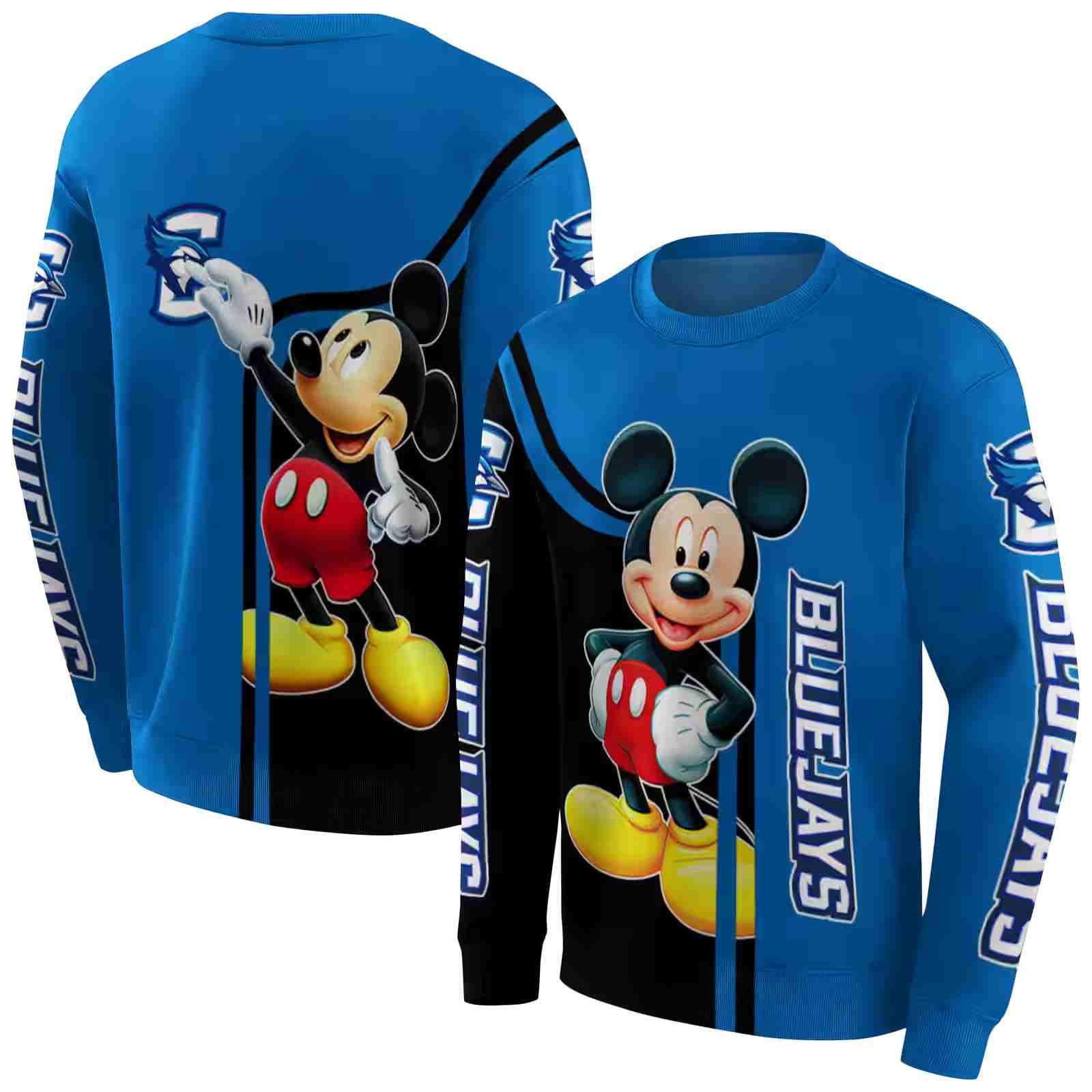 creighton bluejays mickey mouse blue black hoodie premium grade