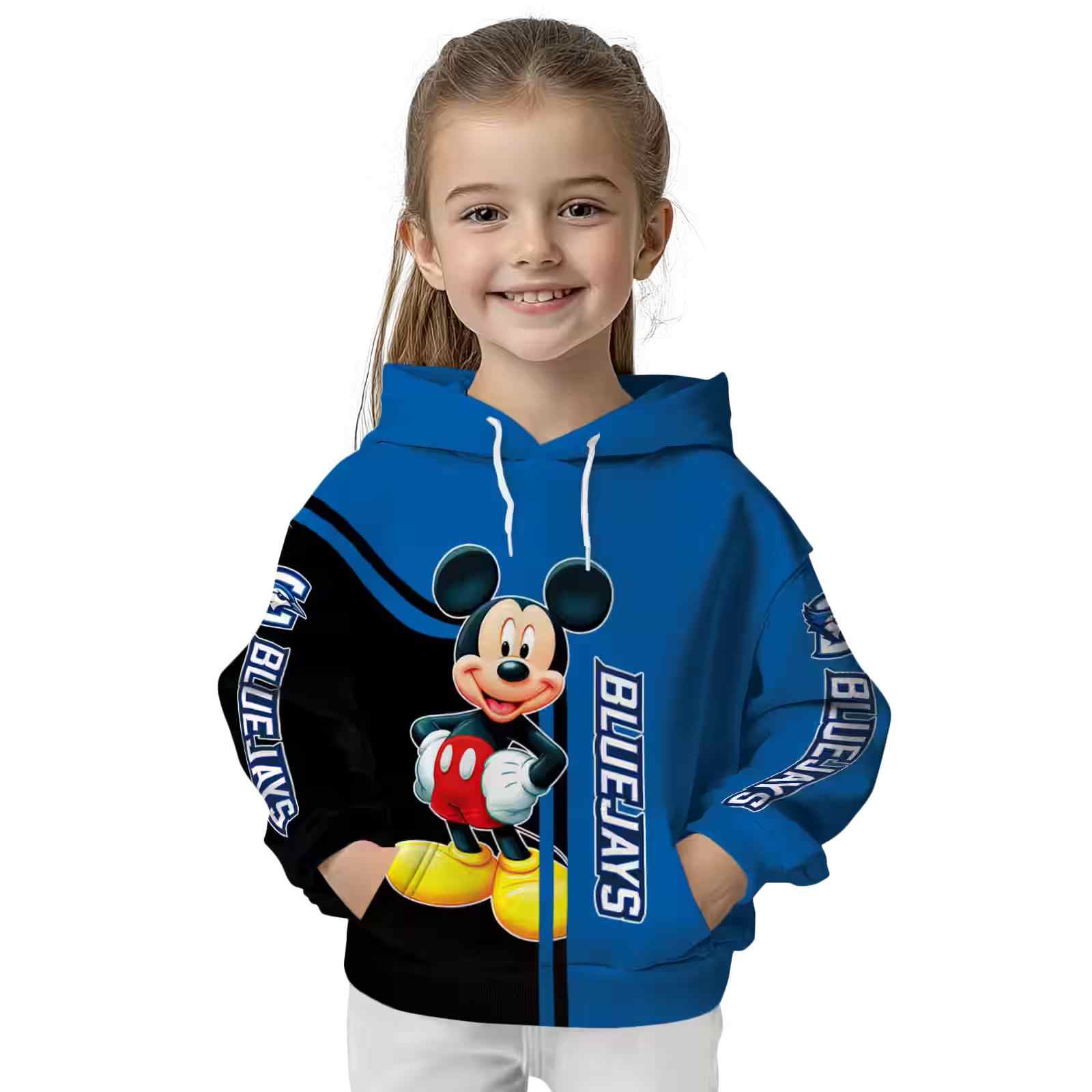 creighton bluejays mickey mouse blue black hoodie top rated