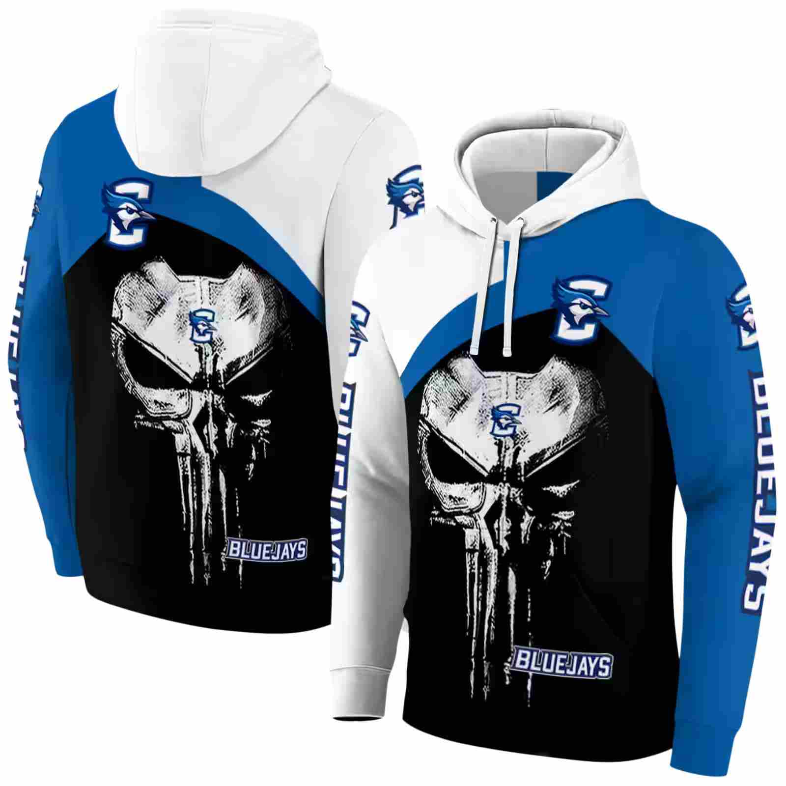 creighton bluejays skull punisher white black hoodie fashion forward