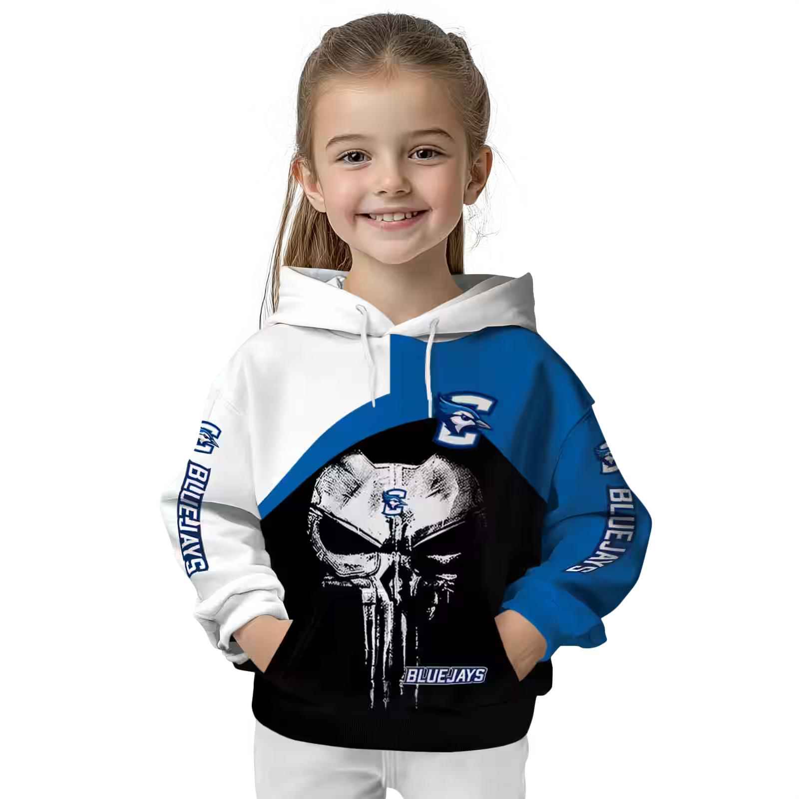 creighton bluejays skull punisher white black hoodie top rated