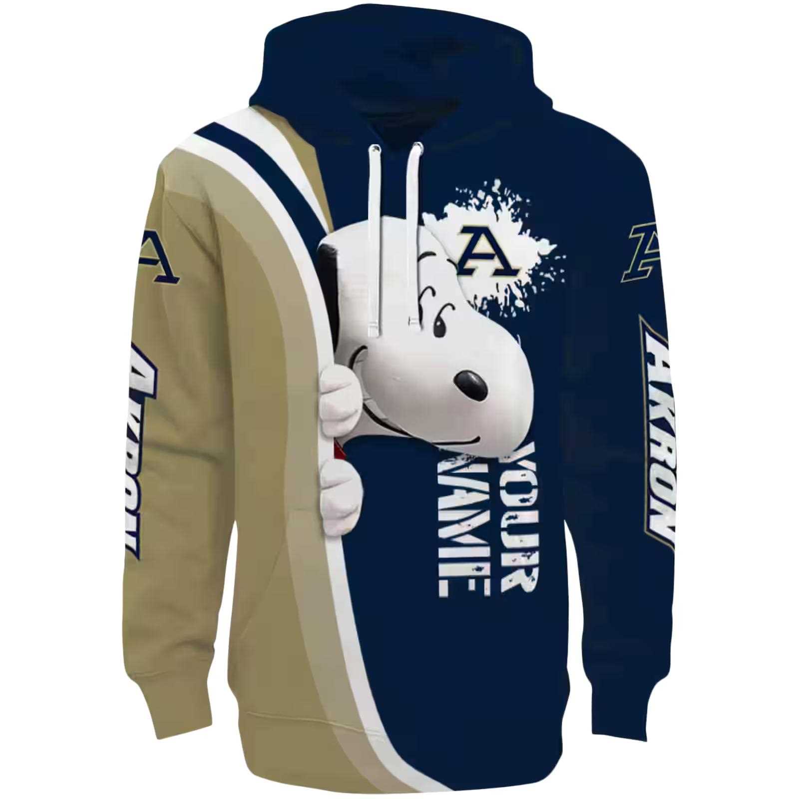 Custom Akron Zips Peeking Snoopy Blue Hoodie