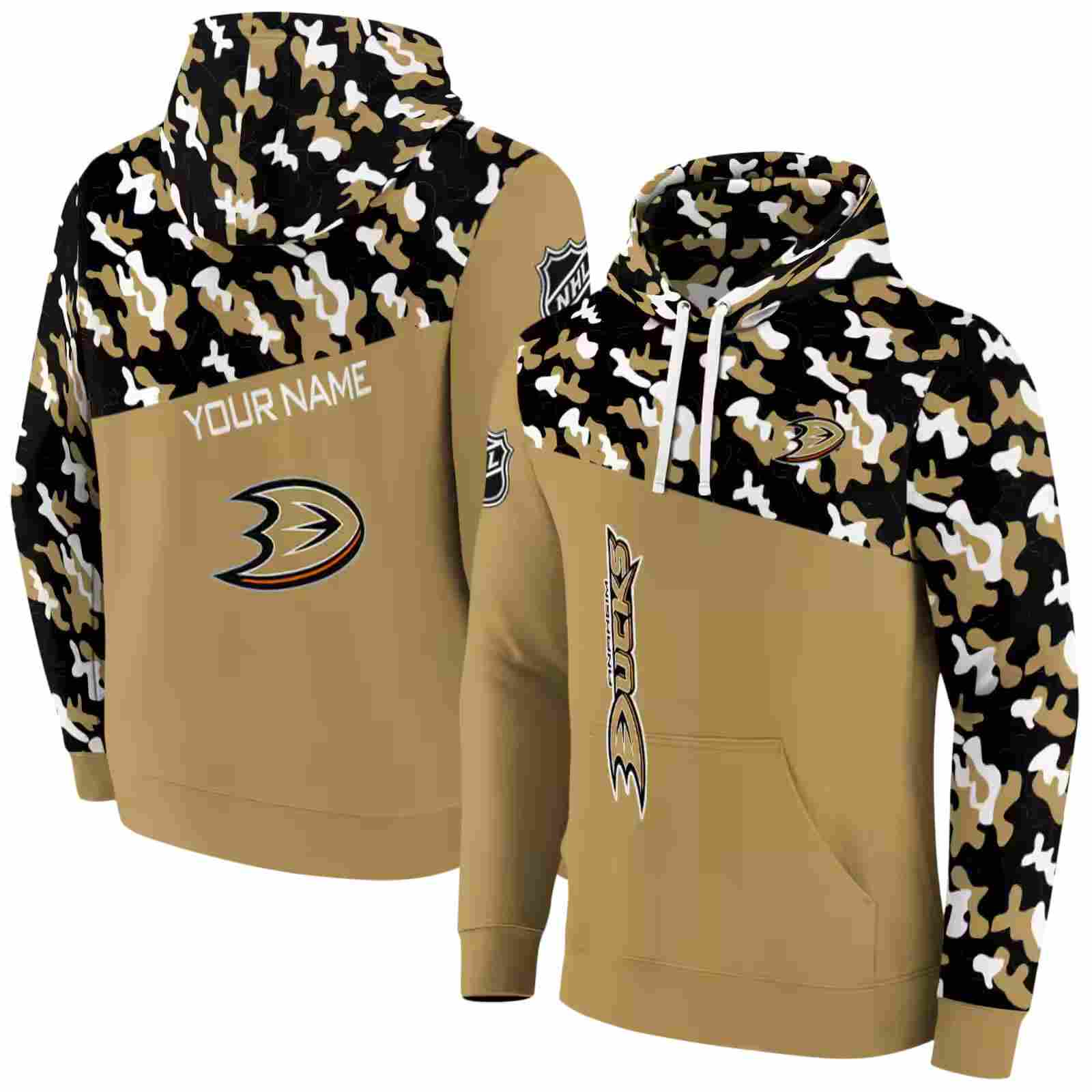 custom anaheim ducks camo pattern gold hoodie fashion forward