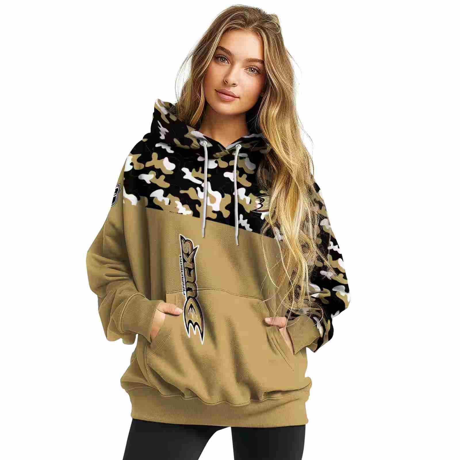 custom anaheim ducks camo pattern gold hoodie high quality