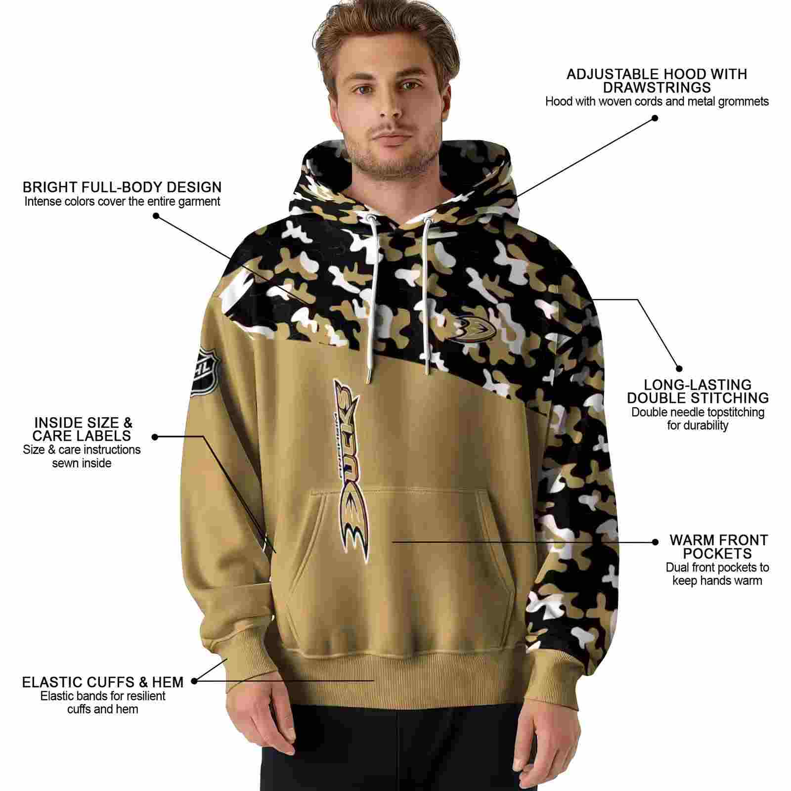 custom anaheim ducks camo pattern gold hoodie latest model