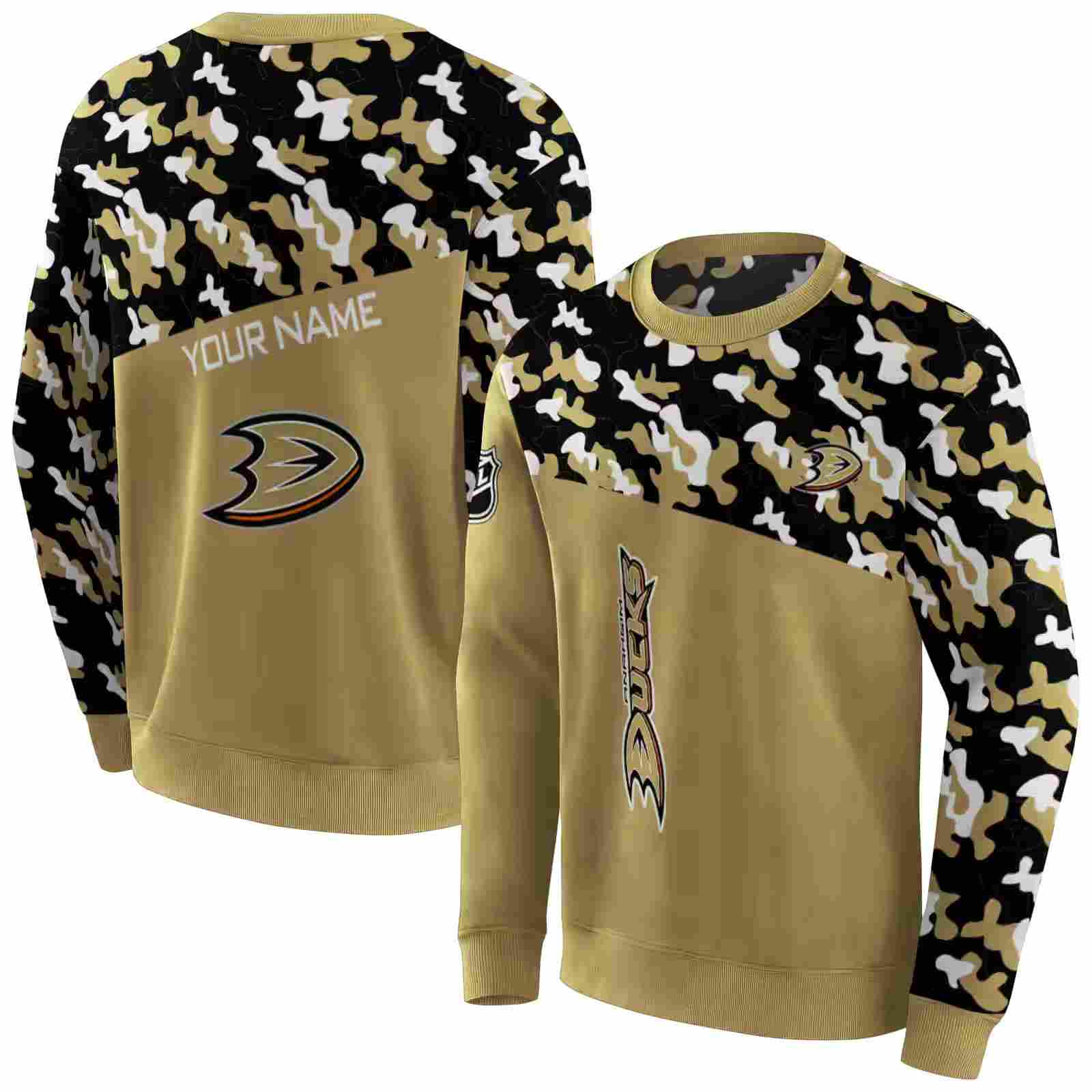 custom anaheim ducks camo pattern gold hoodie premium grade