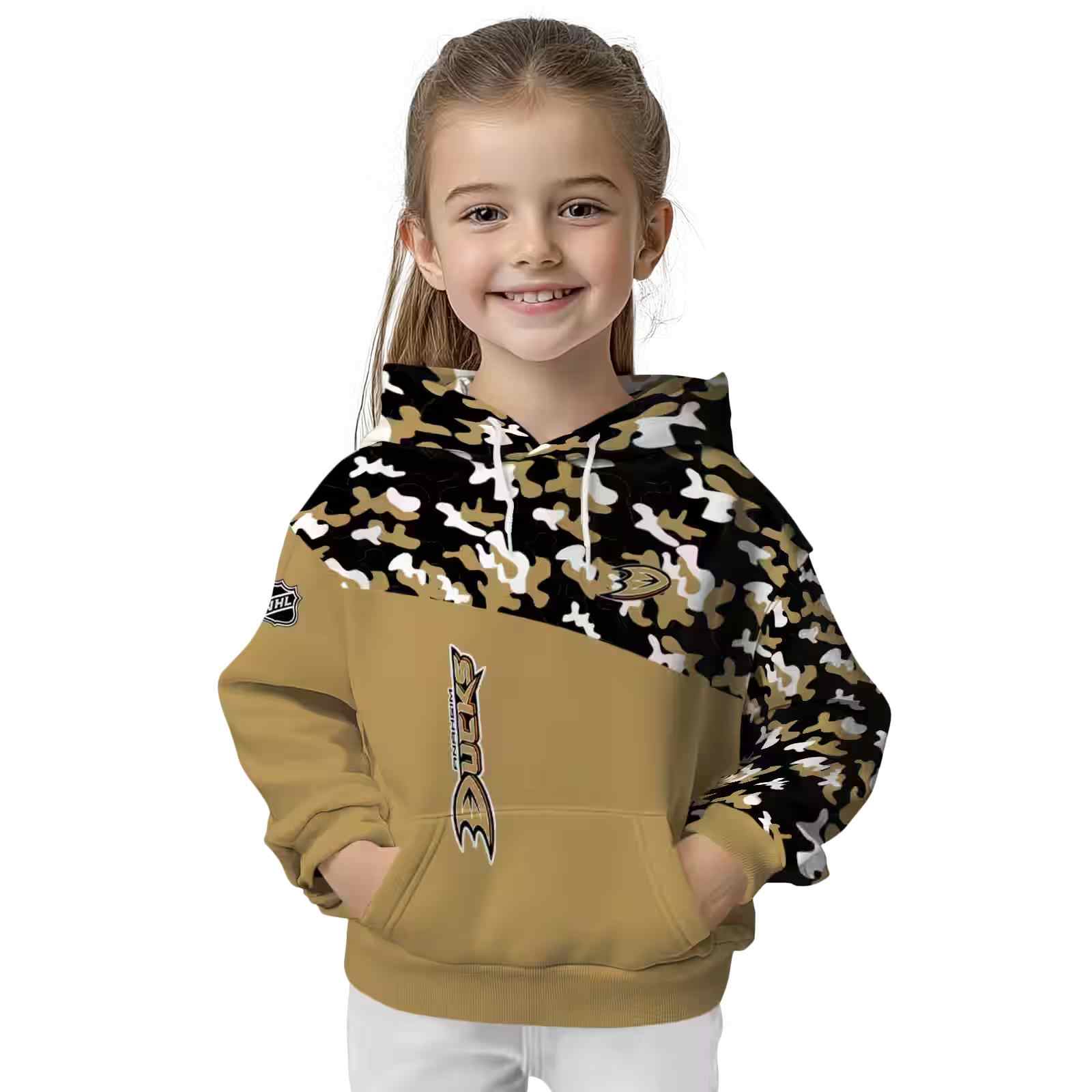 custom anaheim ducks camo pattern gold hoodie top rated