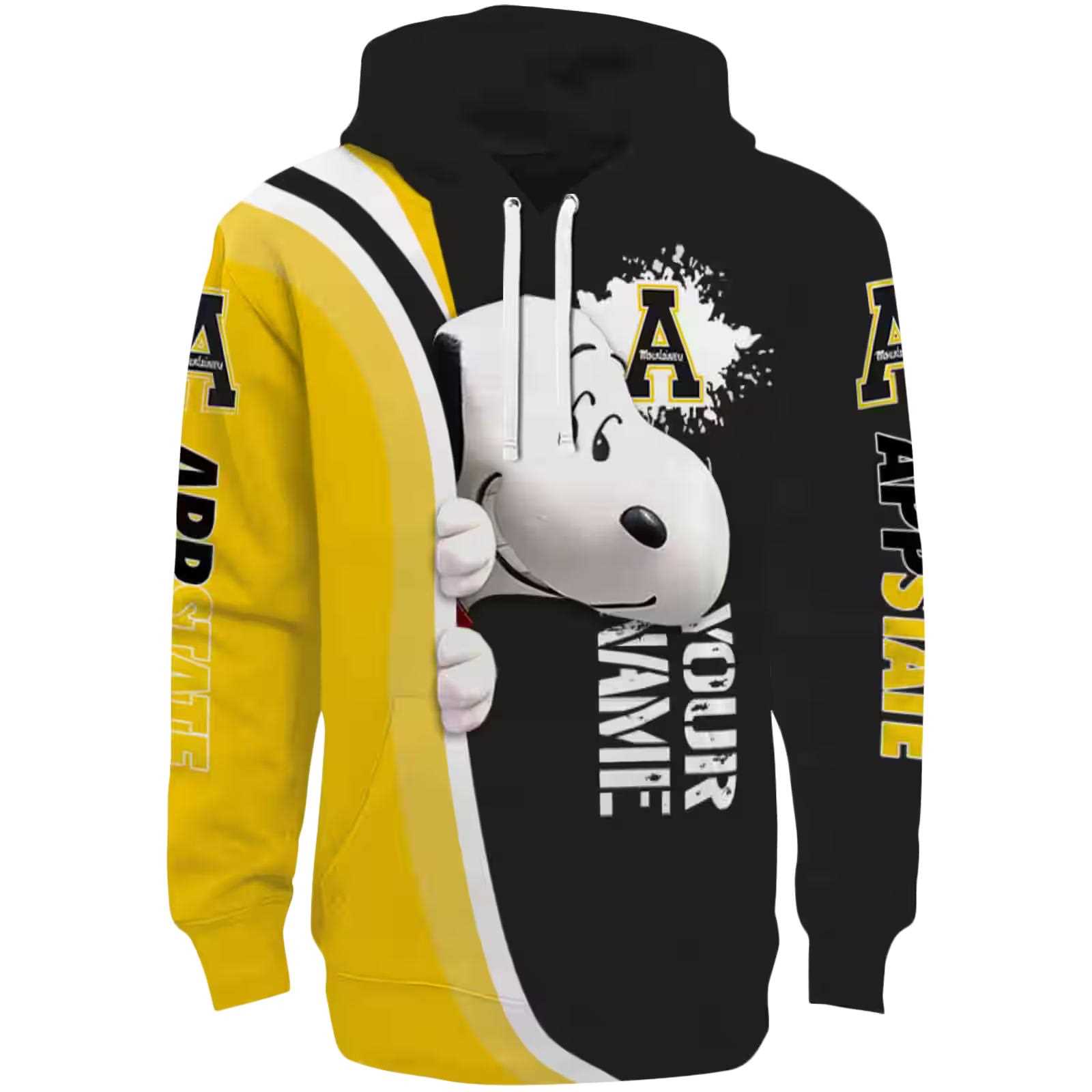 Custom Appalachian State Mountaineers Peeking Snoopy Black Hoodie