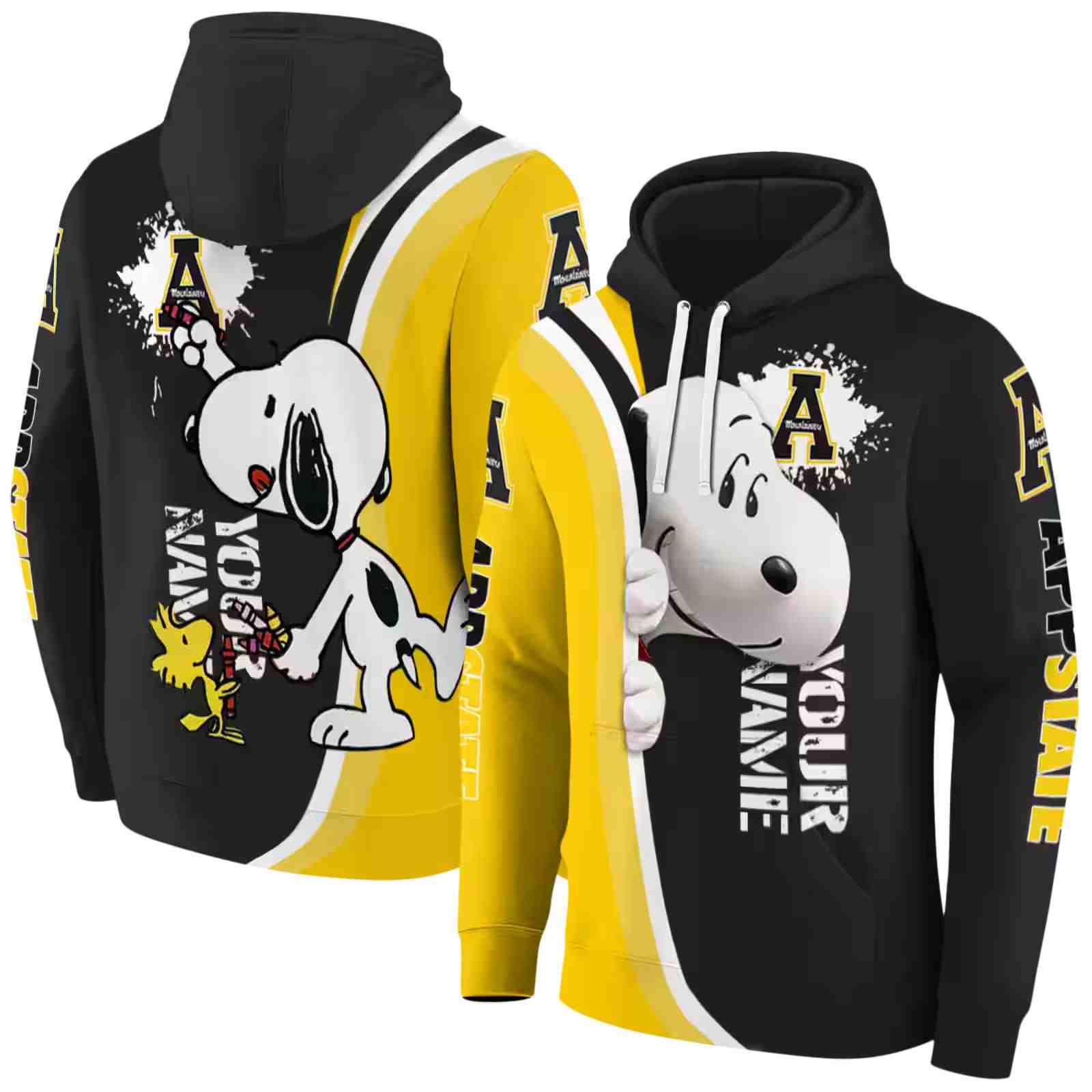custom appalachian state mountaineers peeking snoopy black hoodie fashion forward