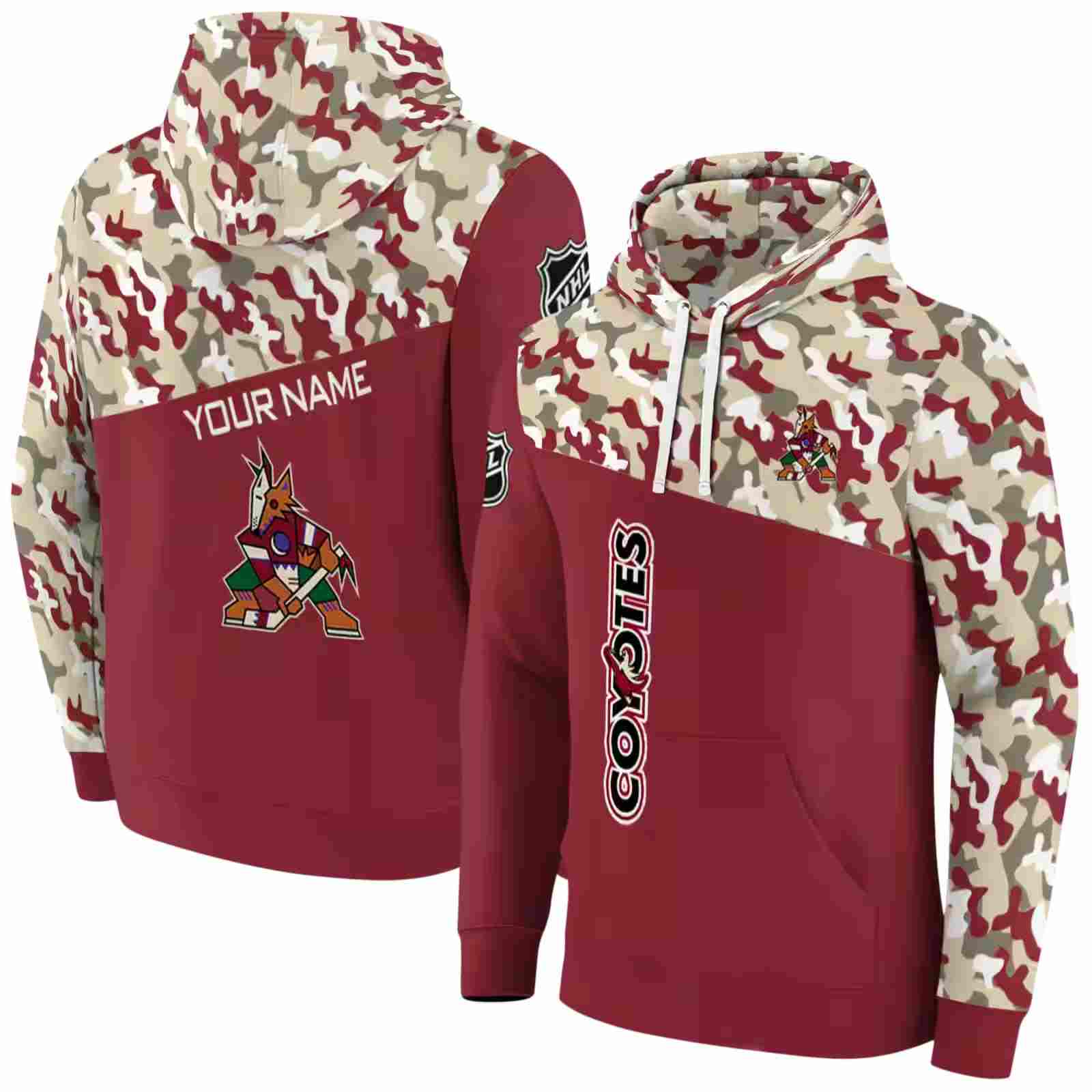 custom arizona coyotes camo pattern red hoodie fashion forward