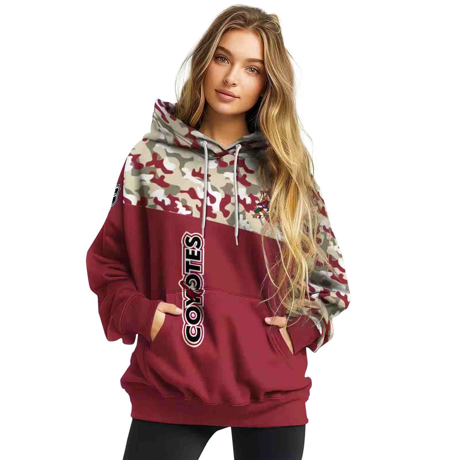 custom arizona coyotes camo pattern red hoodie high quality