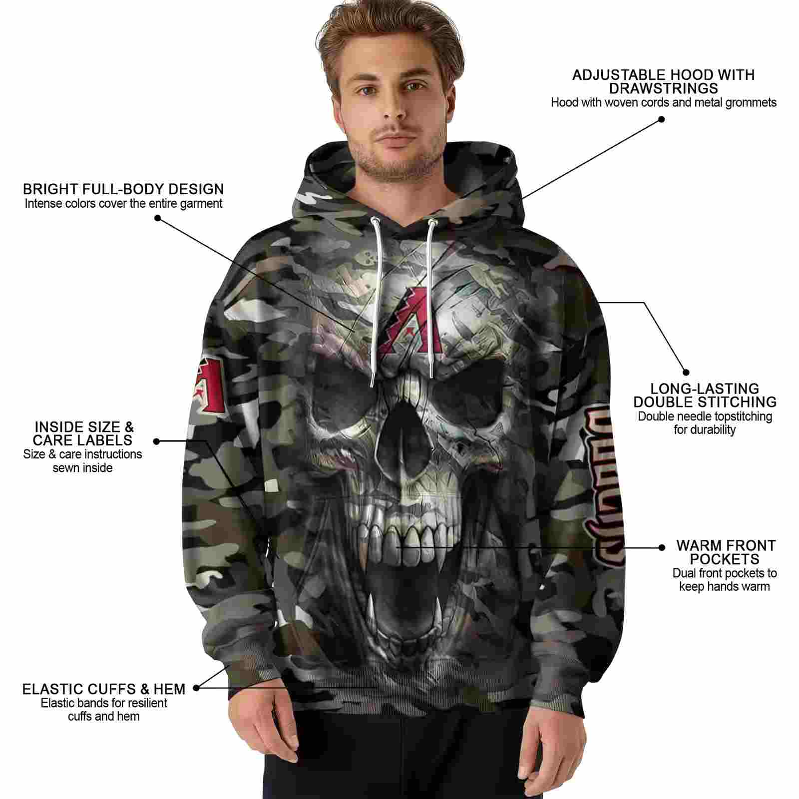 custom arizona diamondbacks camo skull hoodie latest model