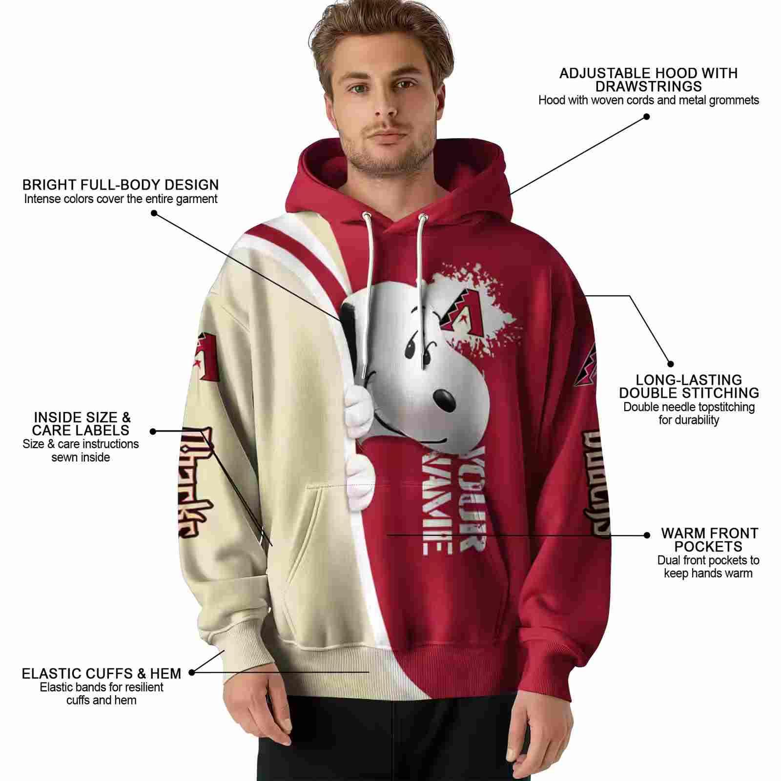 custom arizona diamondbacks peeking snoopy red hoodie latest model